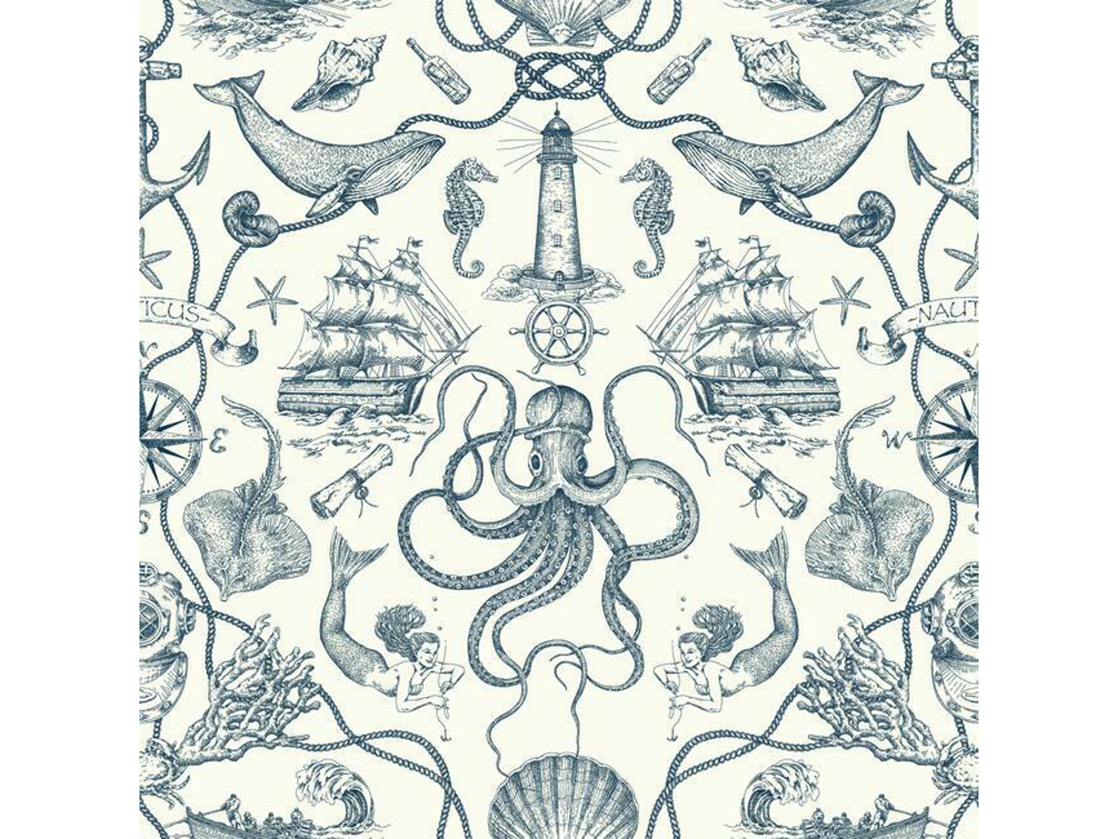 York Wallcoverings Best Sellers Blue Deep Sea Toile Wallpaper