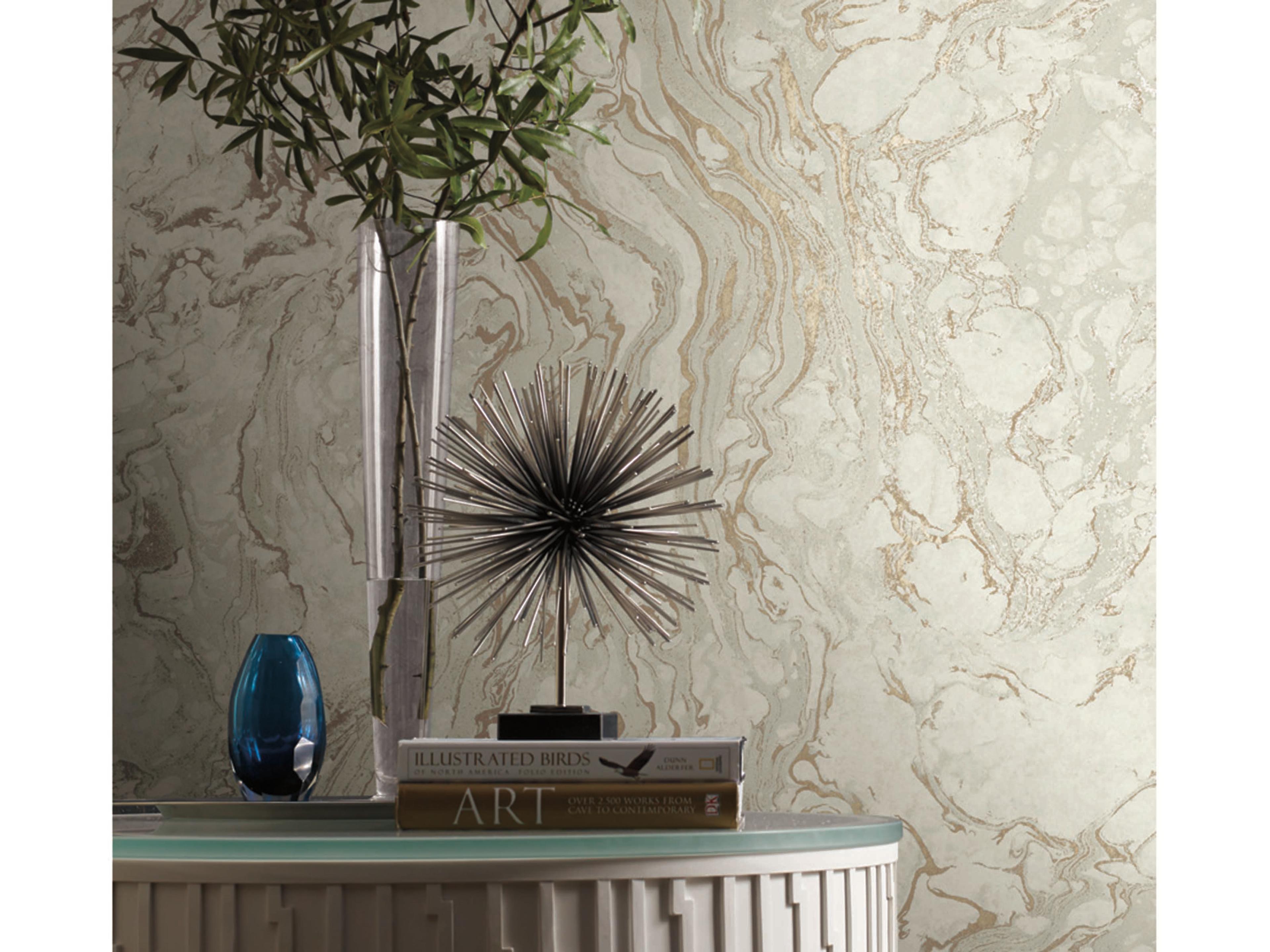 York Wallcoverings Ronald Redding 24 Karat White Gold Polished Marble Wallpaper