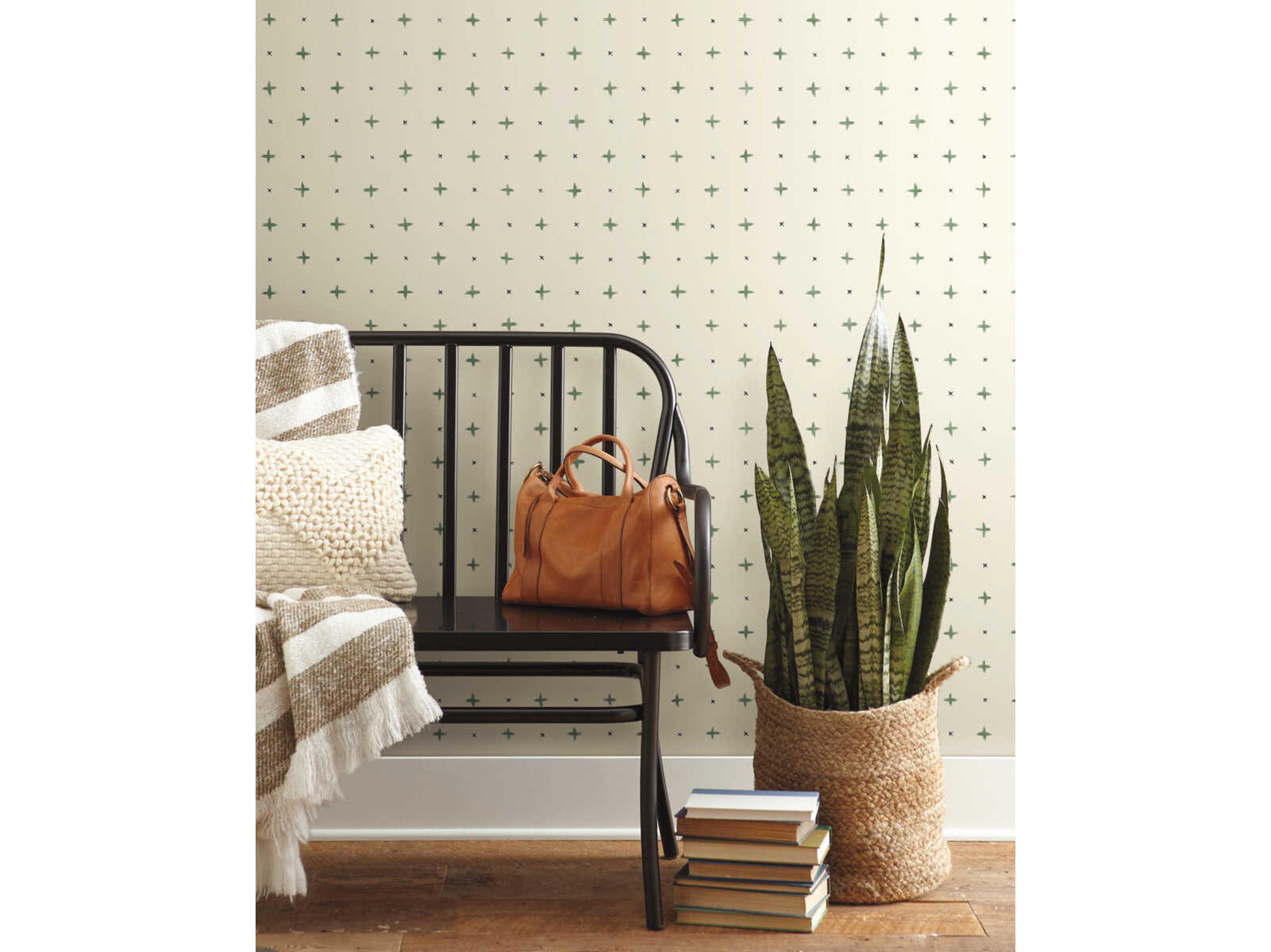 York Wallcoverings Magnolia Home Artful Prints & Patterns Green Cross Stitch Wallpaper
