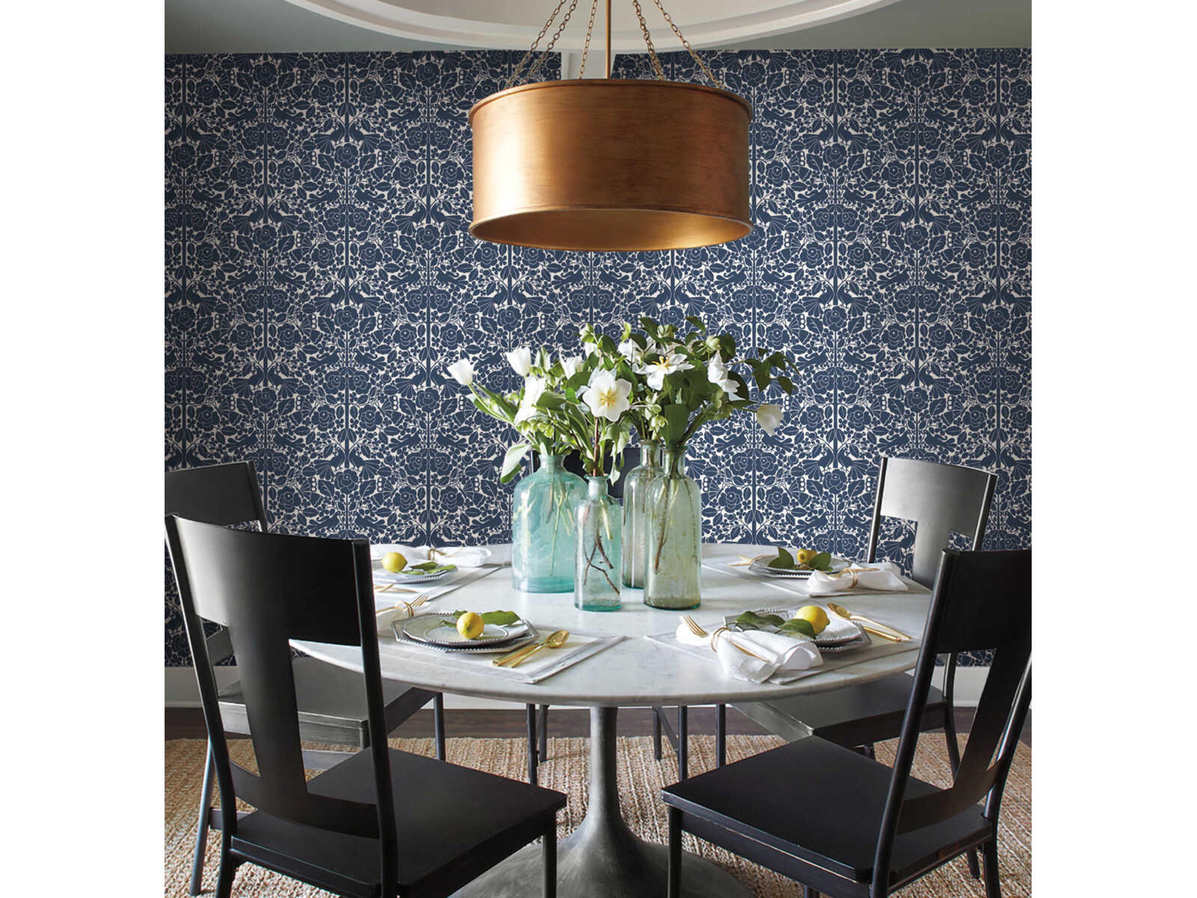 York Wallcoverings Magnolia Home Artful Prints & Patterns Navy Fairy Tales Wallpaper