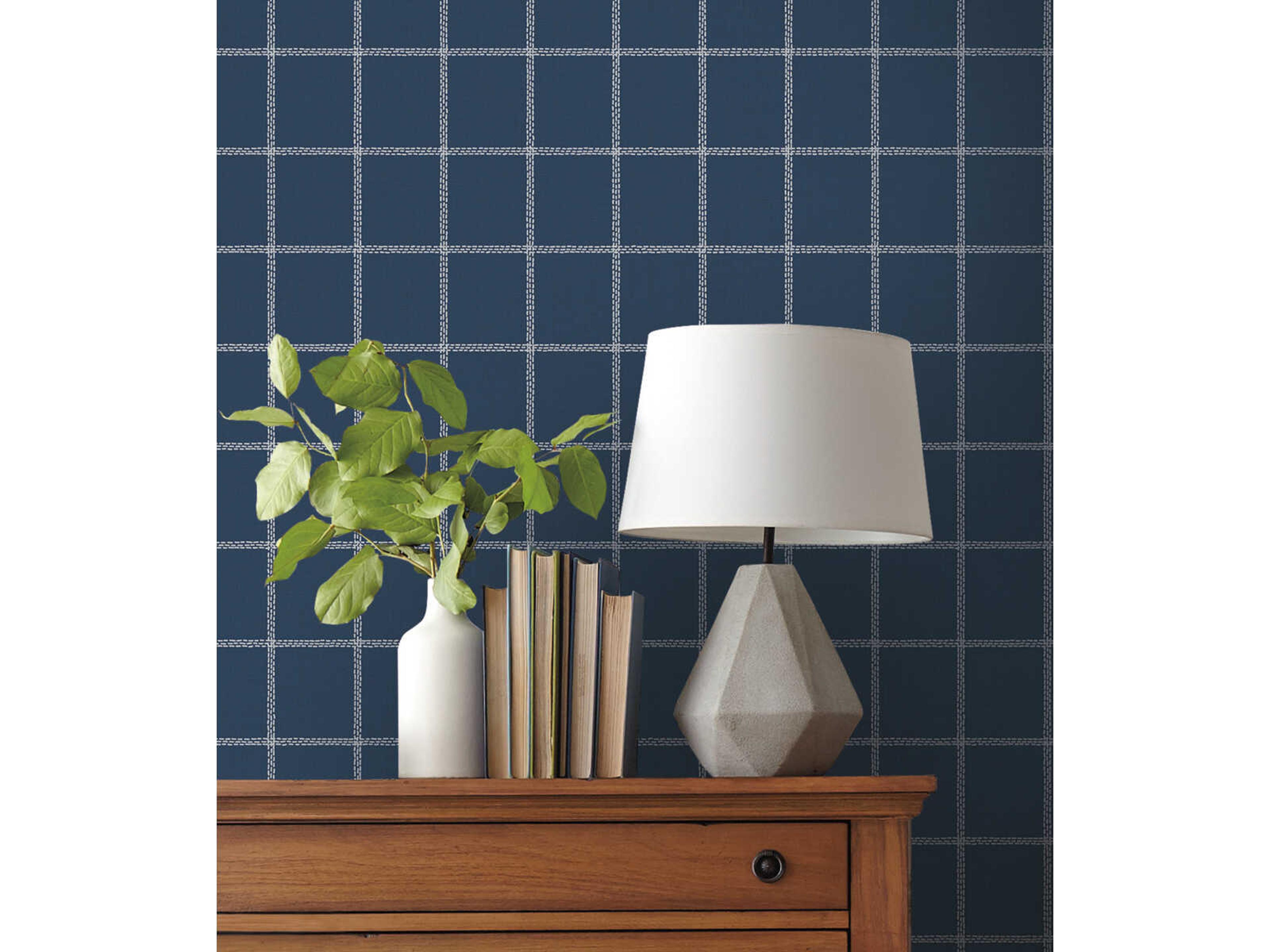 York Wallcoverings Magnolia Home Artful Prints & Patterns White / Navy Sunday Best Wallpaper