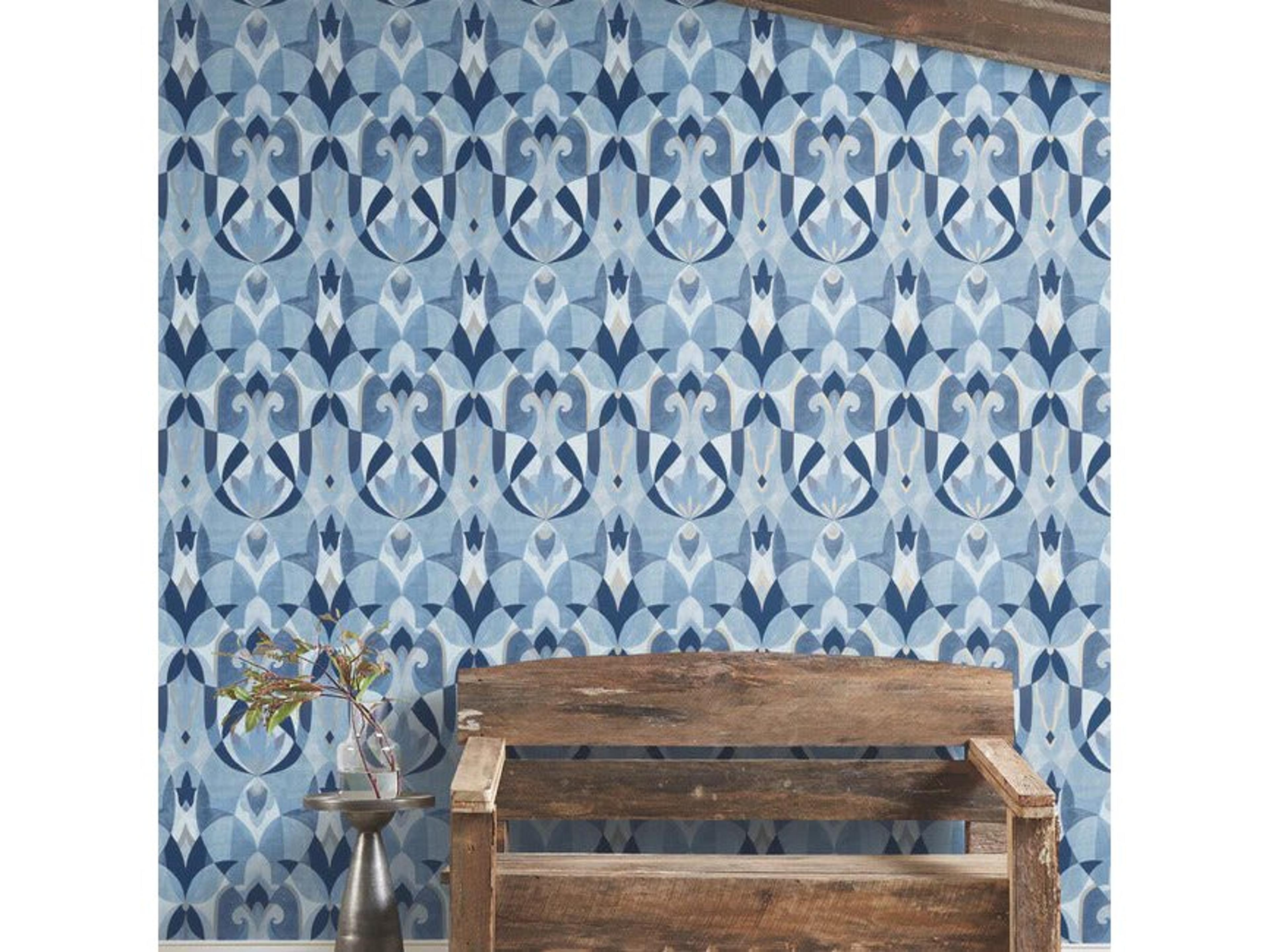 York Wallcoverings Mediterranean Blue Silver Malta Wallpaper