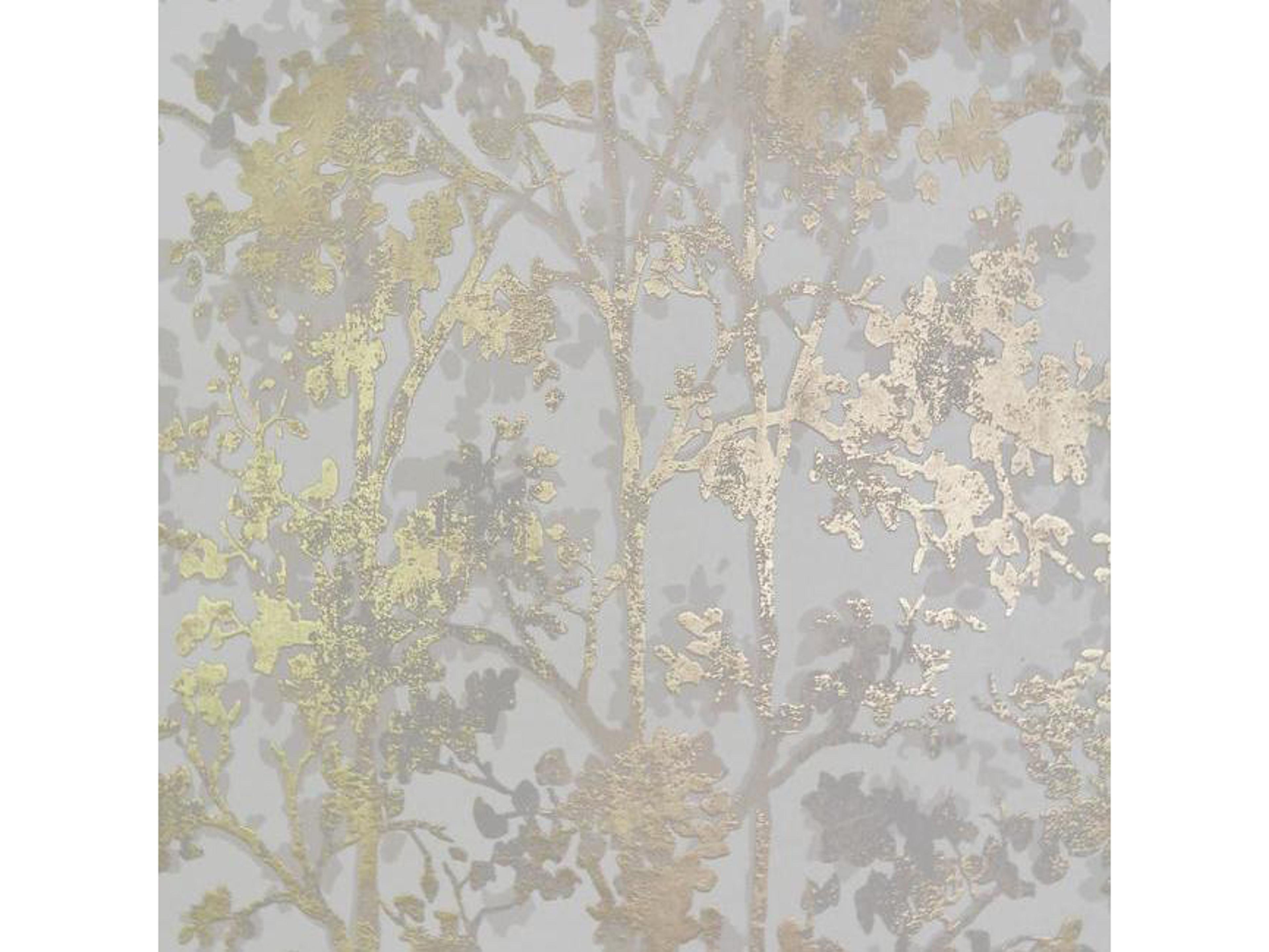 York Wallcoverings Antonina Vella Modern Metals White Gold Shimmering Foliage Wallpaper