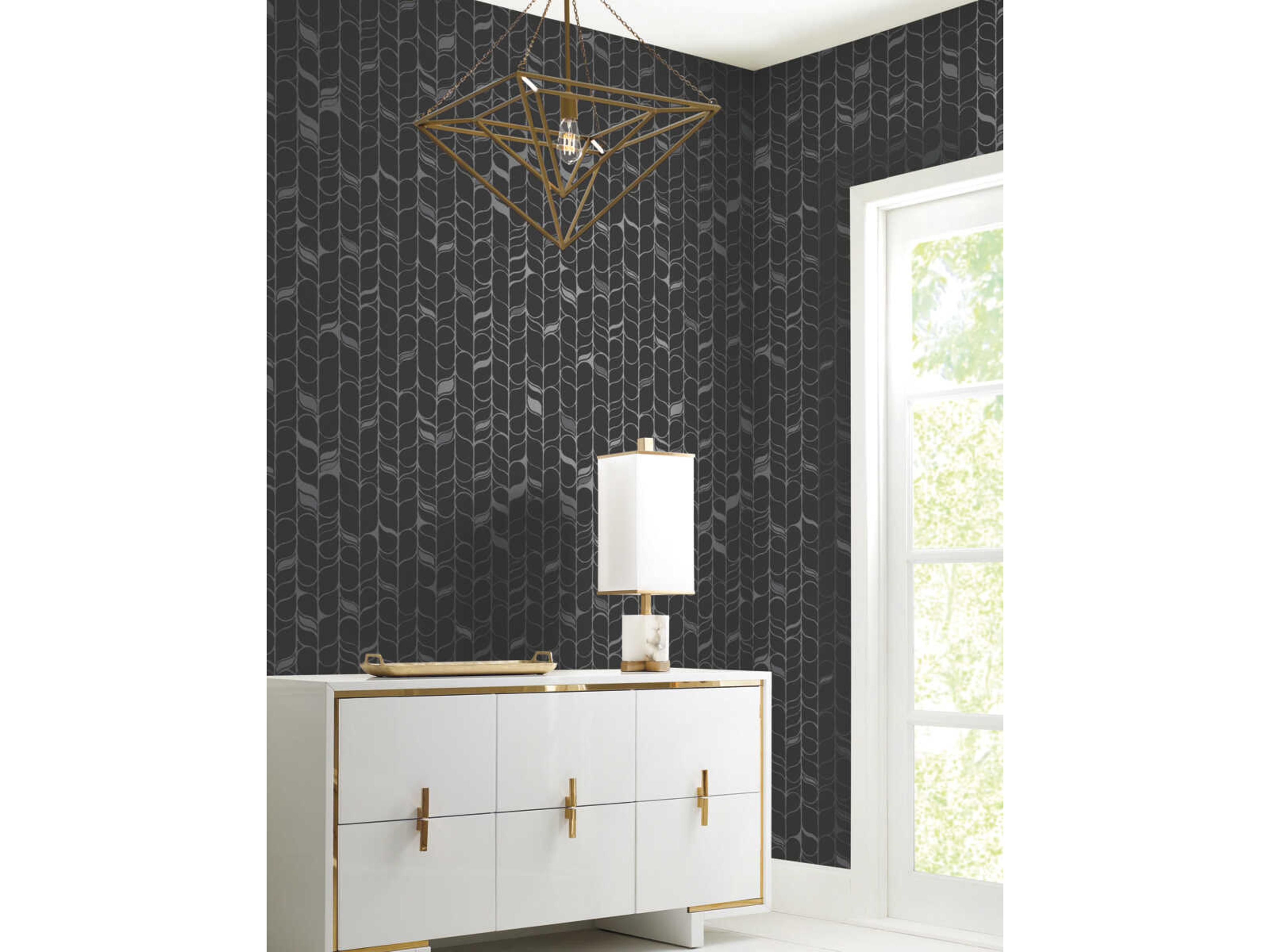York Wallcoverings Modern Nature 2nd Edition Black Silver Perfect Petals Wallpaper