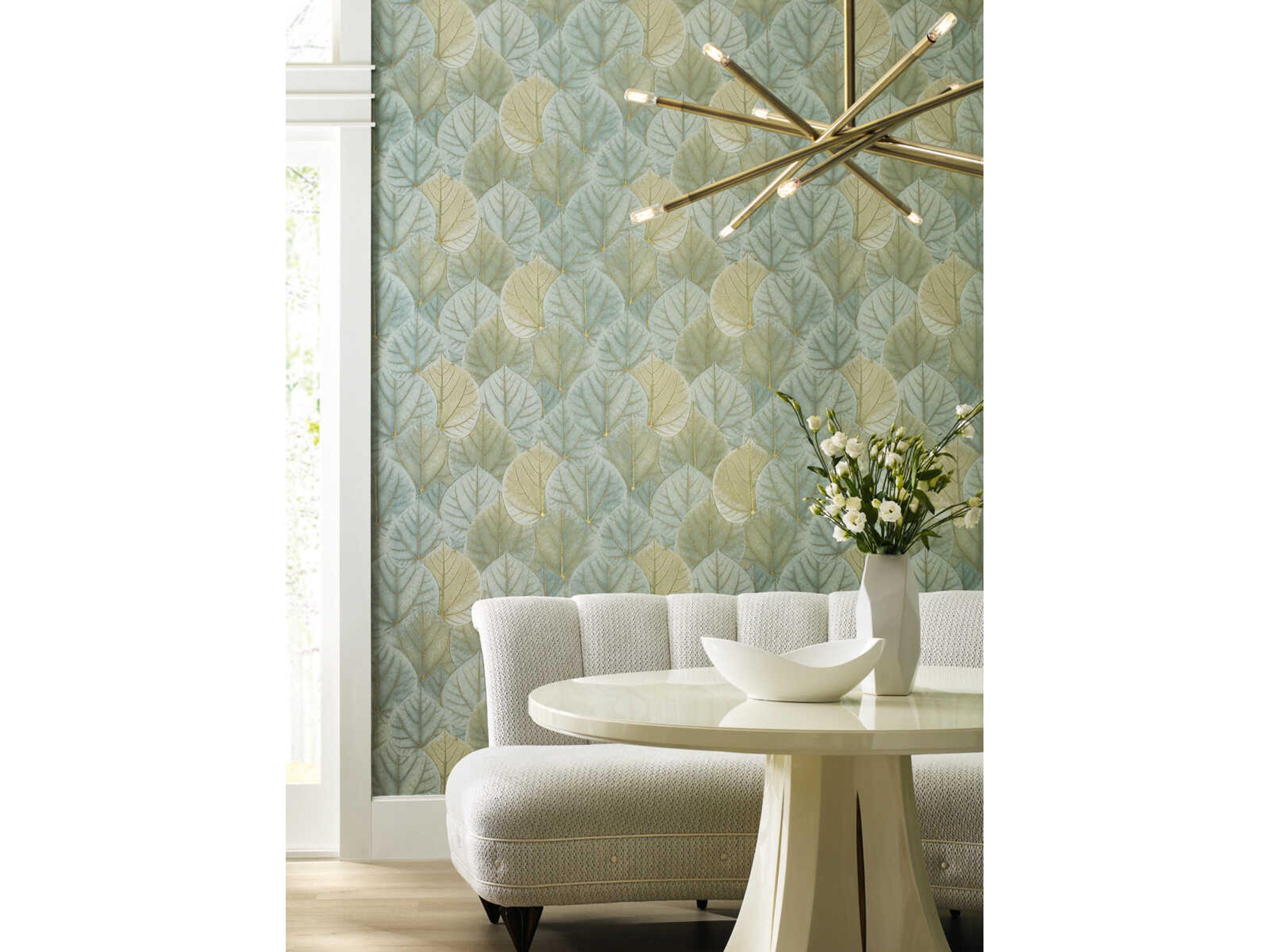 York Wallcoverings Modern Nature 2nd Edition Turquoise Leaf Concerto Wallpaper
