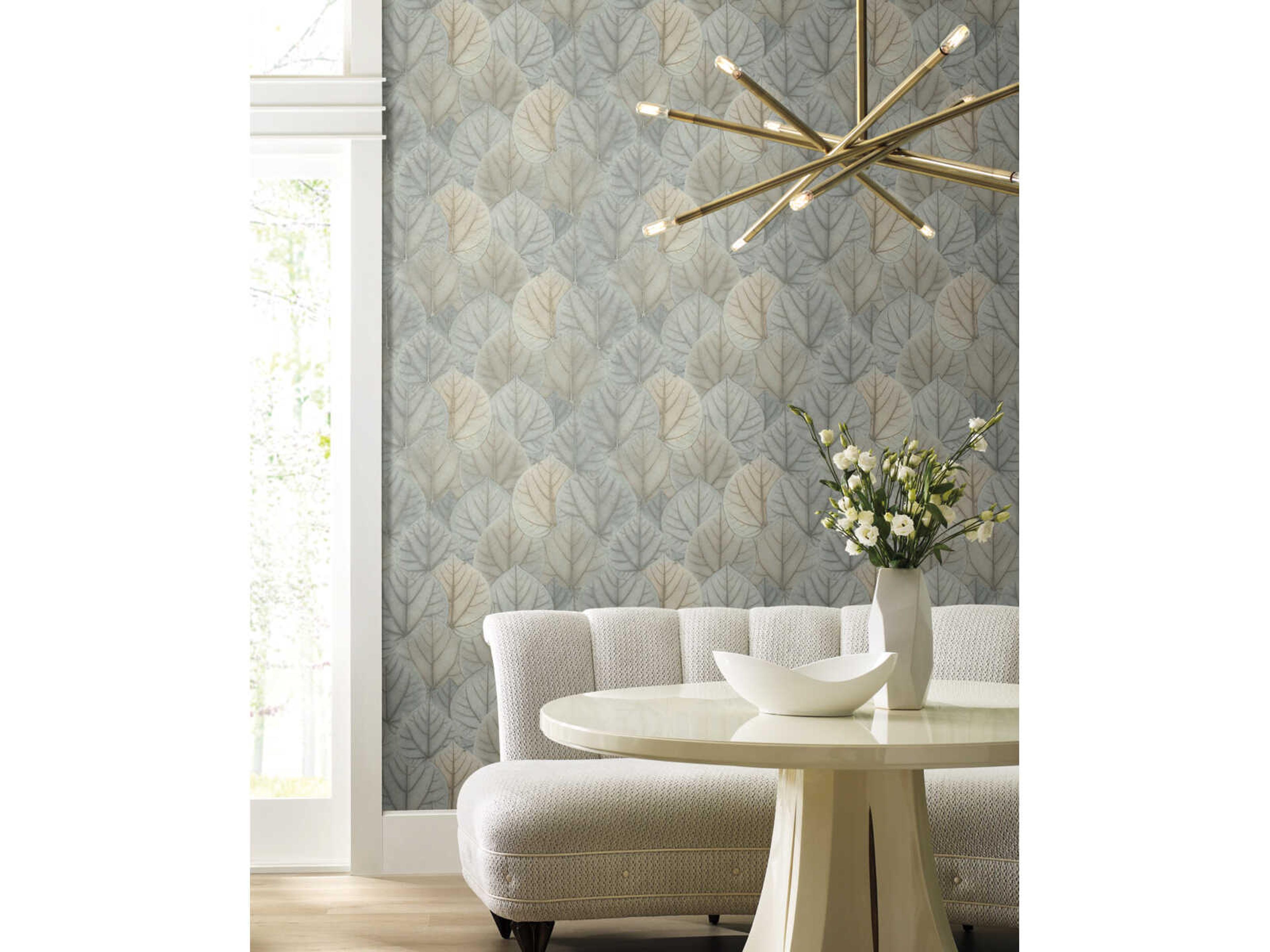 York Wallcoverings Modern Nature 2nd Edition Blue Taupe Leaf Concerto Wallpaper