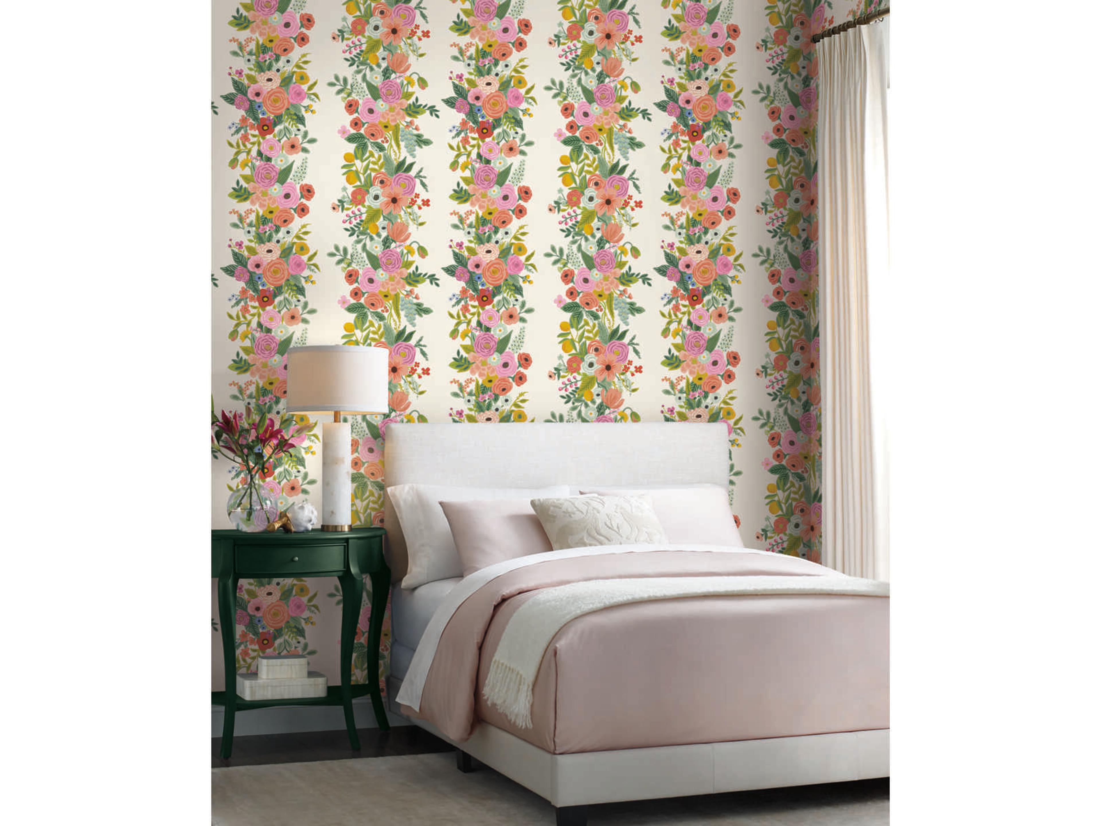 York Wallcoverings Rifle Paper Co. Second Edition White Dark Pink Garden Party Trellis Wallpaper