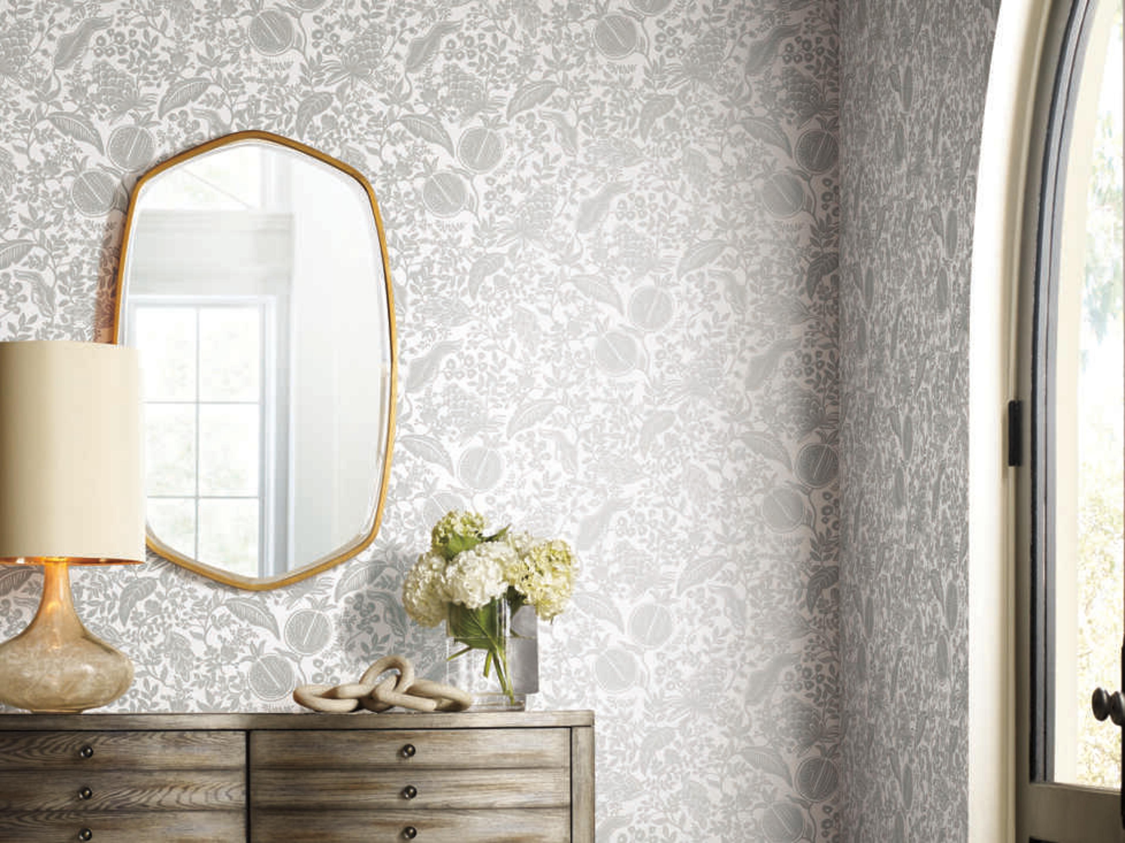 York Wallcoverings Rifle Paper Co. Second Edition White Black Pomegranate Wallpaper