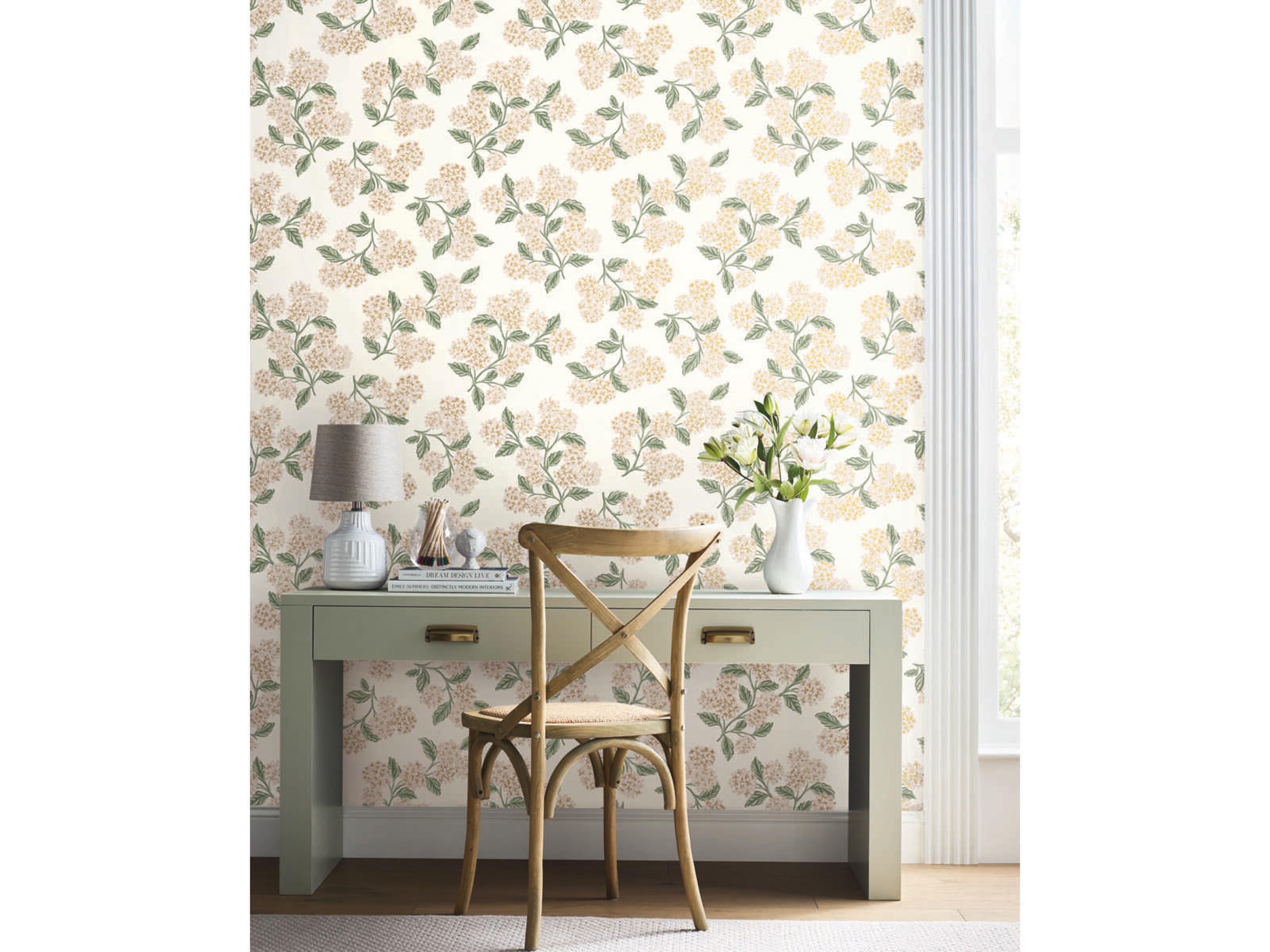 York Wallcoverings Rifle Paper Co. Second Edition Beige Pink Hydrangea Wallpaper
