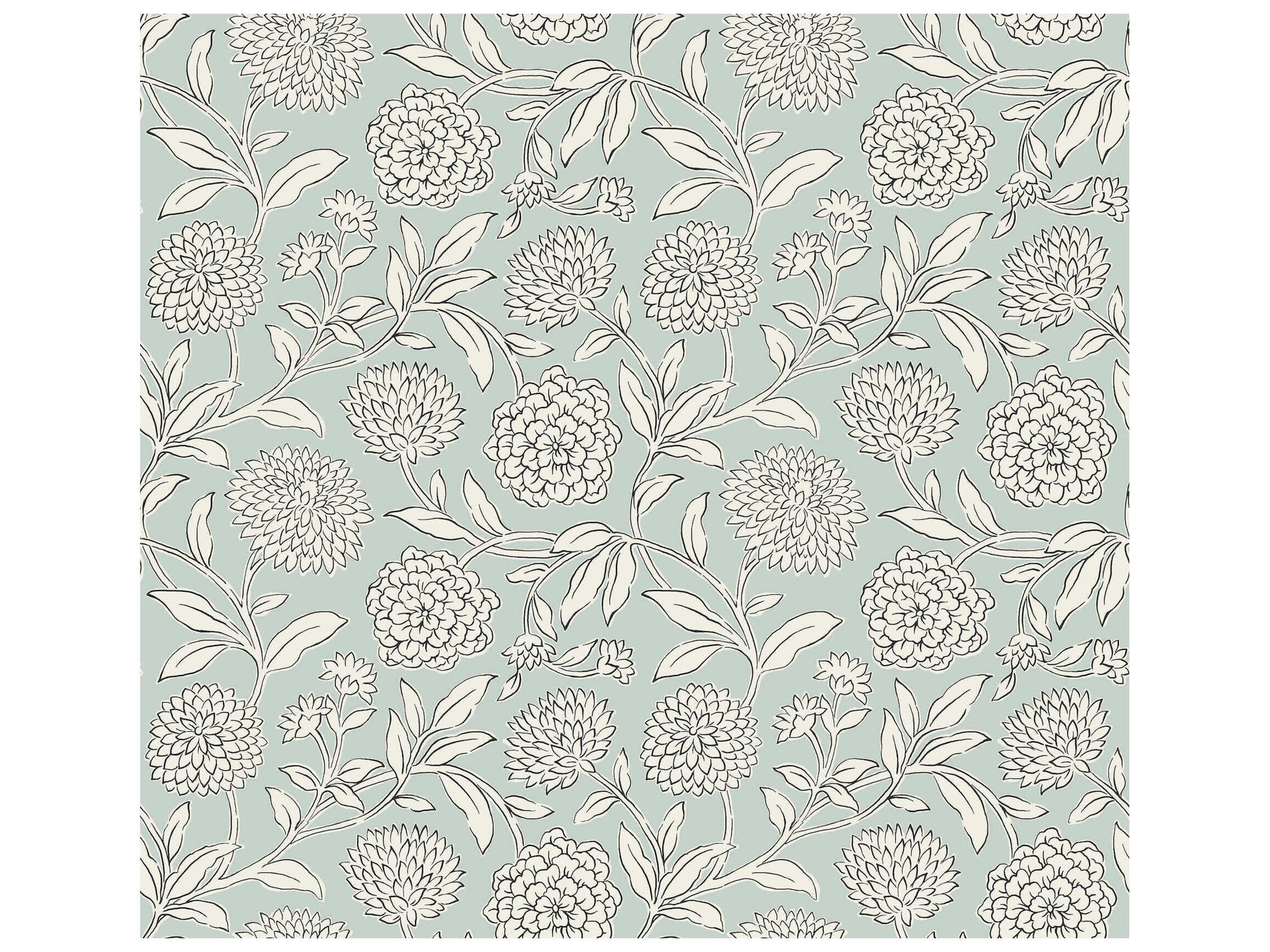 York Wallcoverings Antonina Vella Garden Sky Blue Floral Trail Wallpaper
