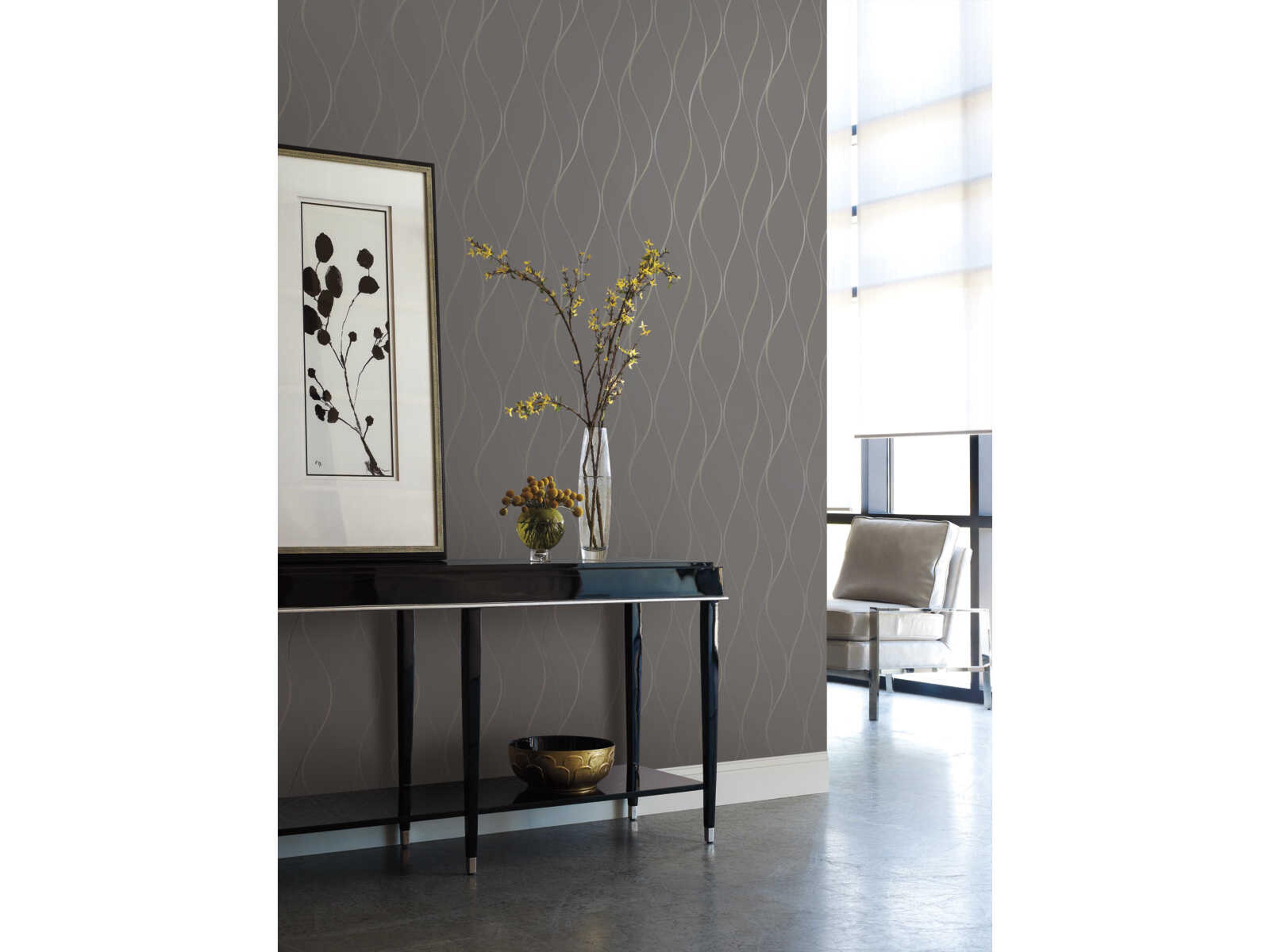 York Wallcoverings Antonina Vella Dazzling Dimensions Volume II Grey Wavy Stripe Wallpaper