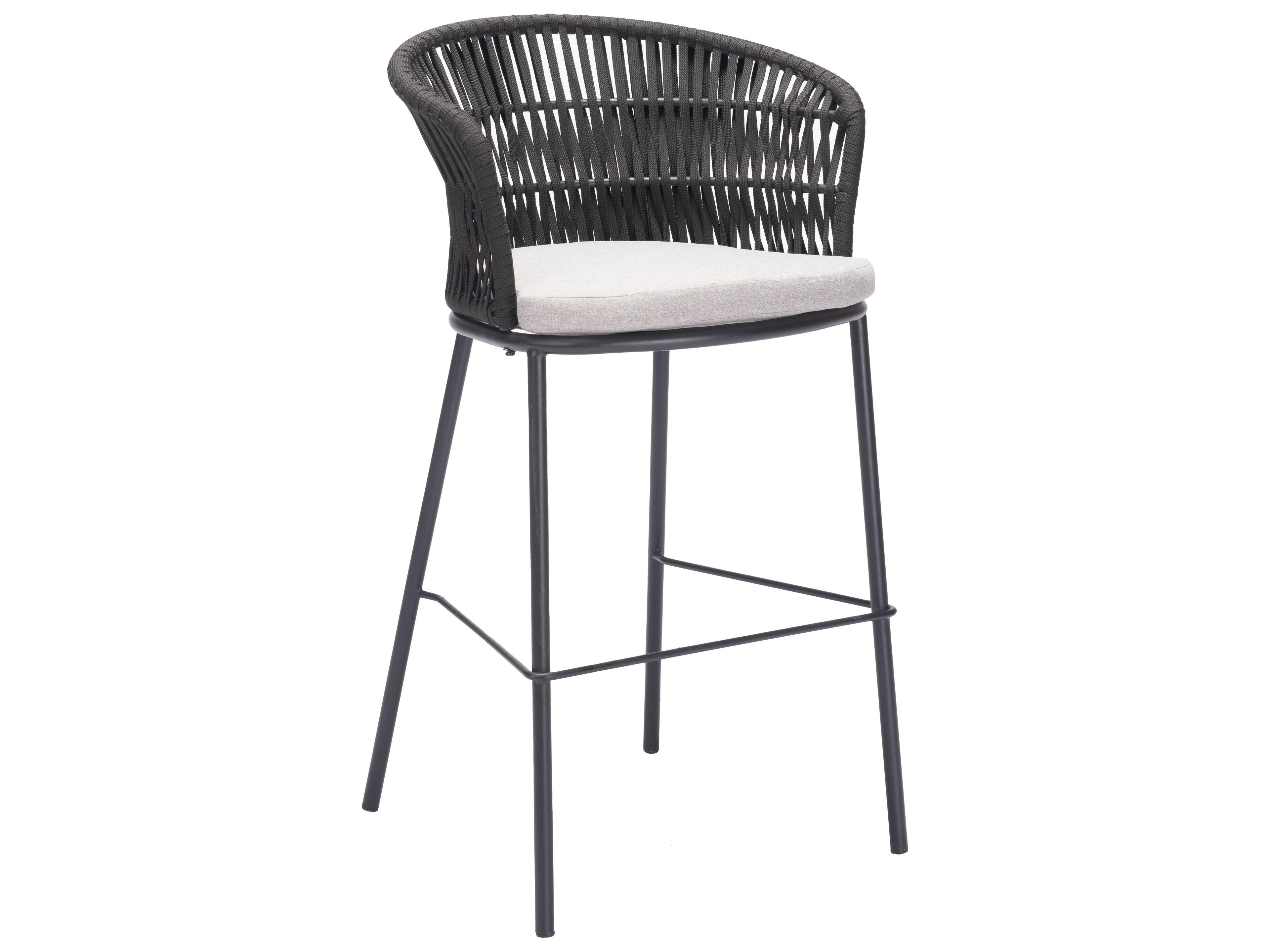 Zuo Outdoor Bar Black Steel Cushion Side Stationary Patio Stool Set of 2