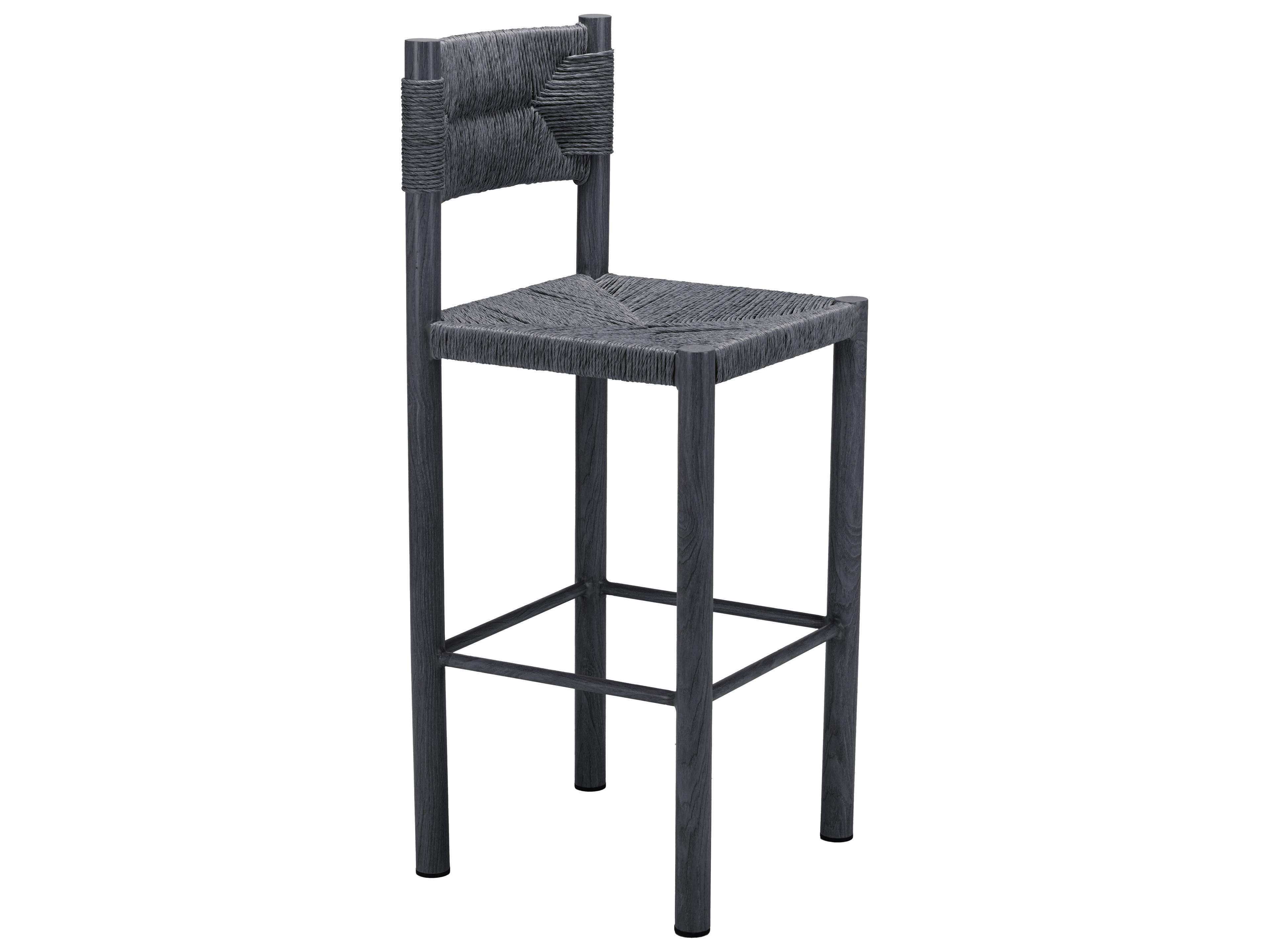 Zuo Outdoor Iska Black Faux Wood Wicker Bar Stool, Set of 2