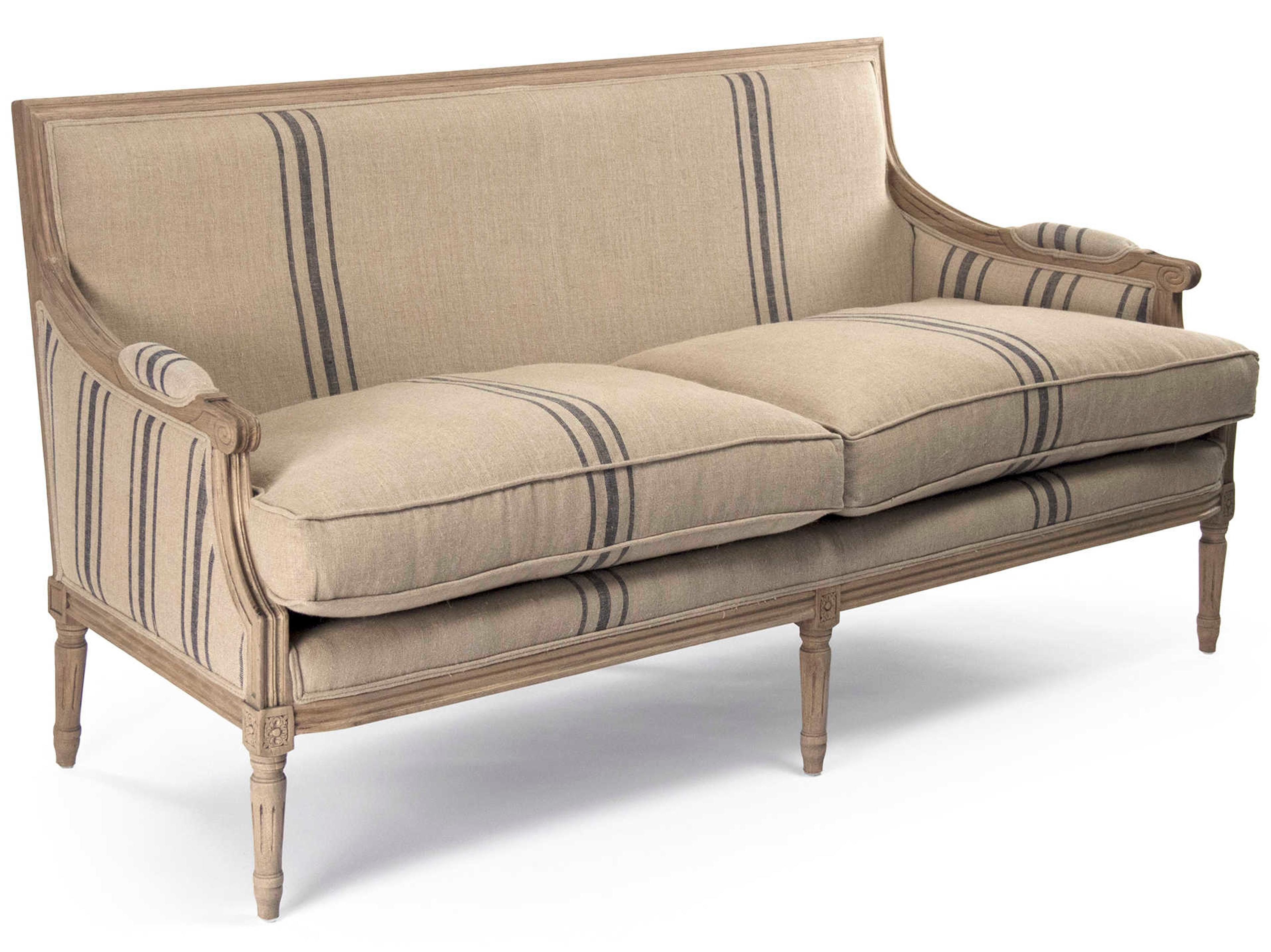 Zentique Louis English Khaki Blue Stripe Beige Upholstered Loveseat