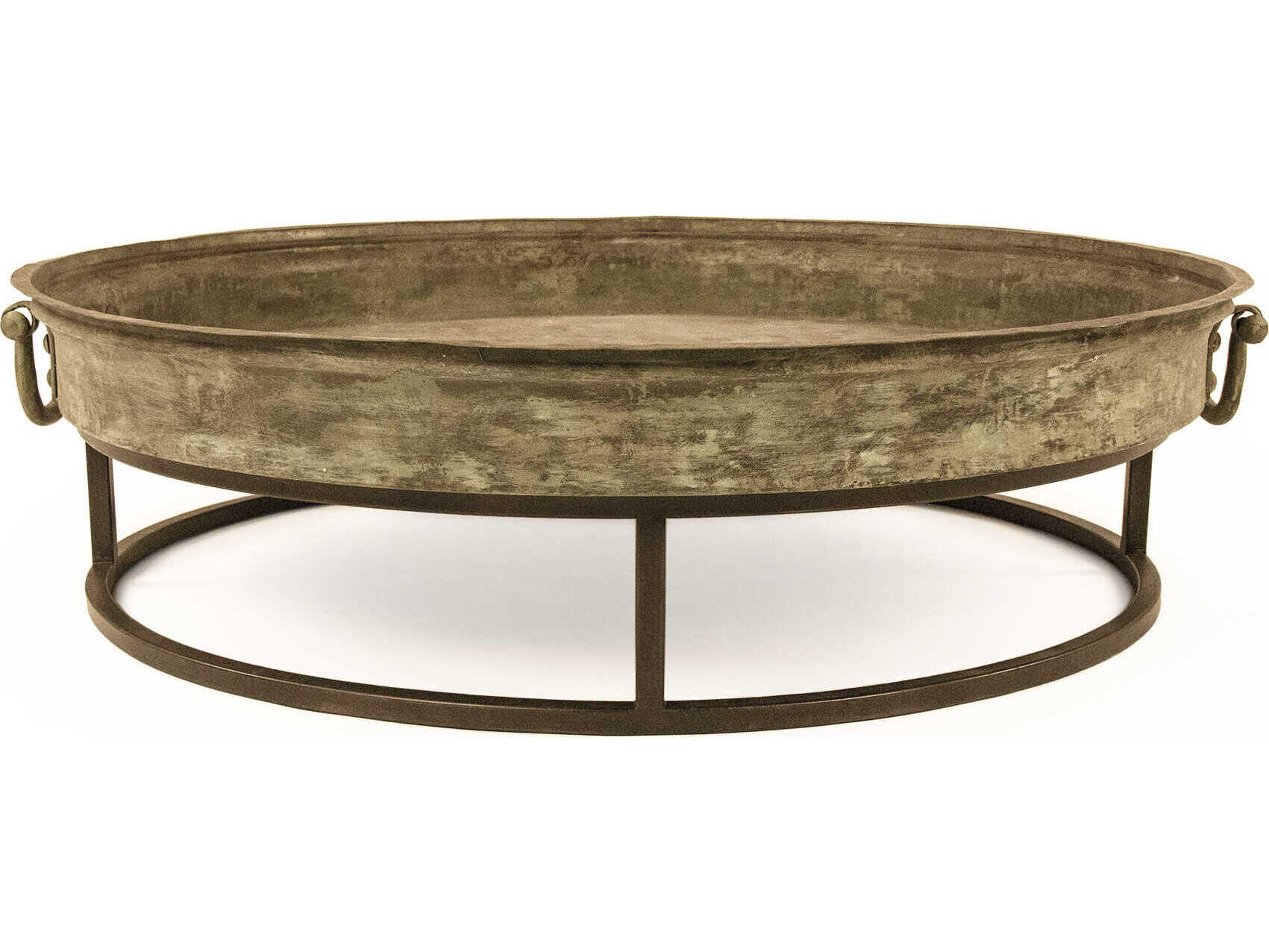 Zentique Round Metal Distressed Rustic Bronze Coffee Table
