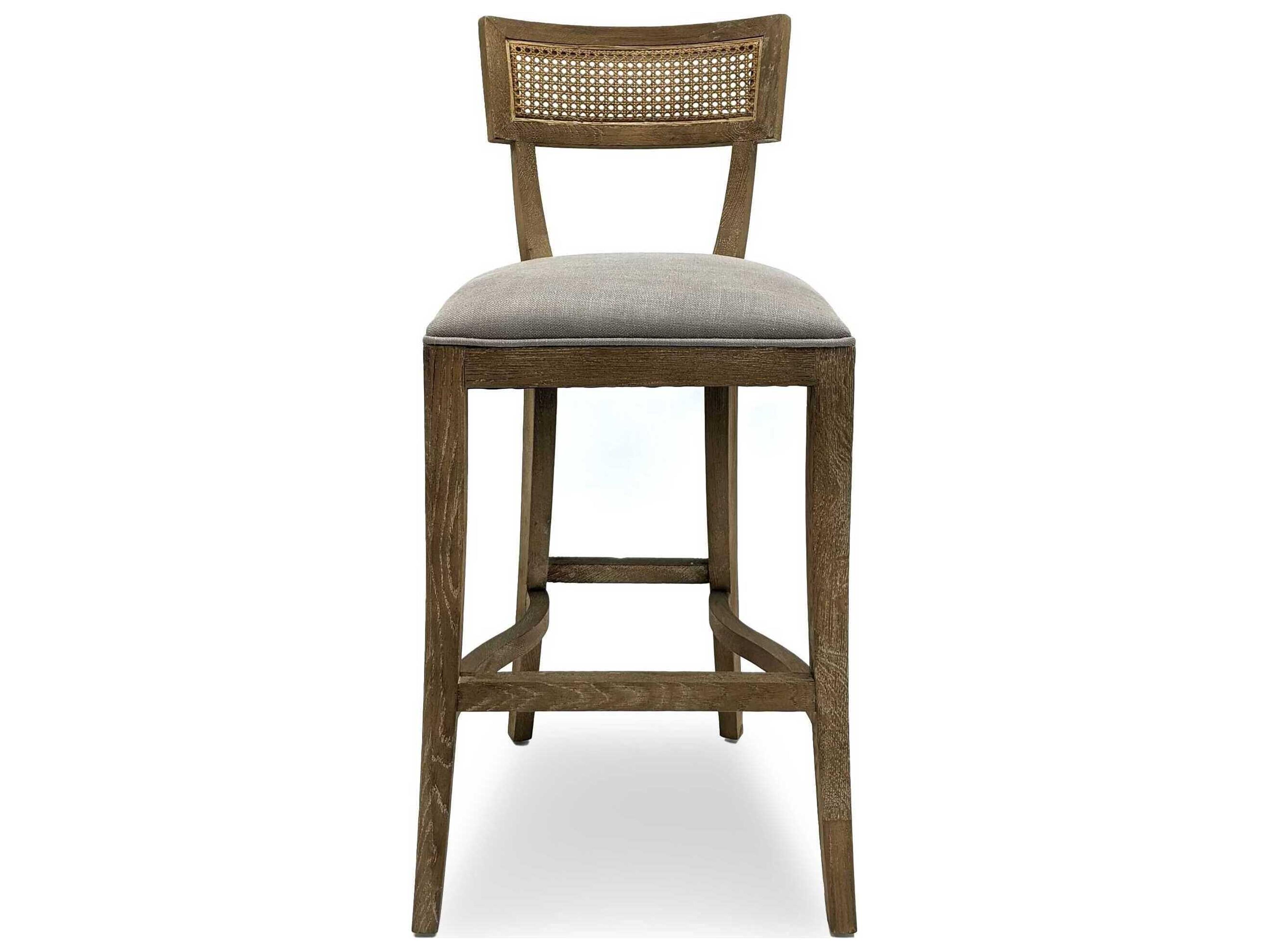 Zentique Carvell Limed Grey Oak Linen Upholstered Wood Bar Stool