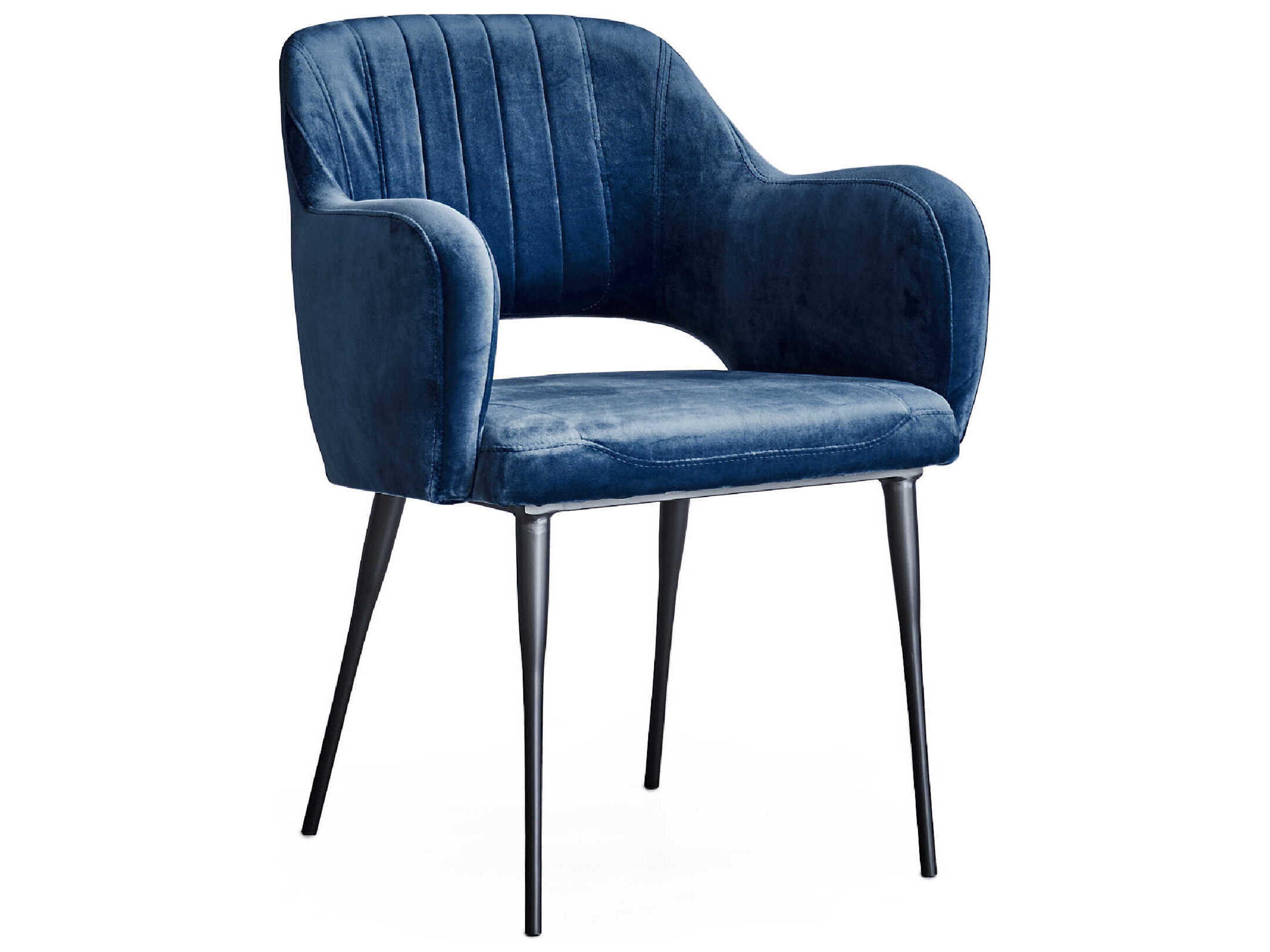 Zentique Margot Blue Velvet Upholstered Arm Dining Chair