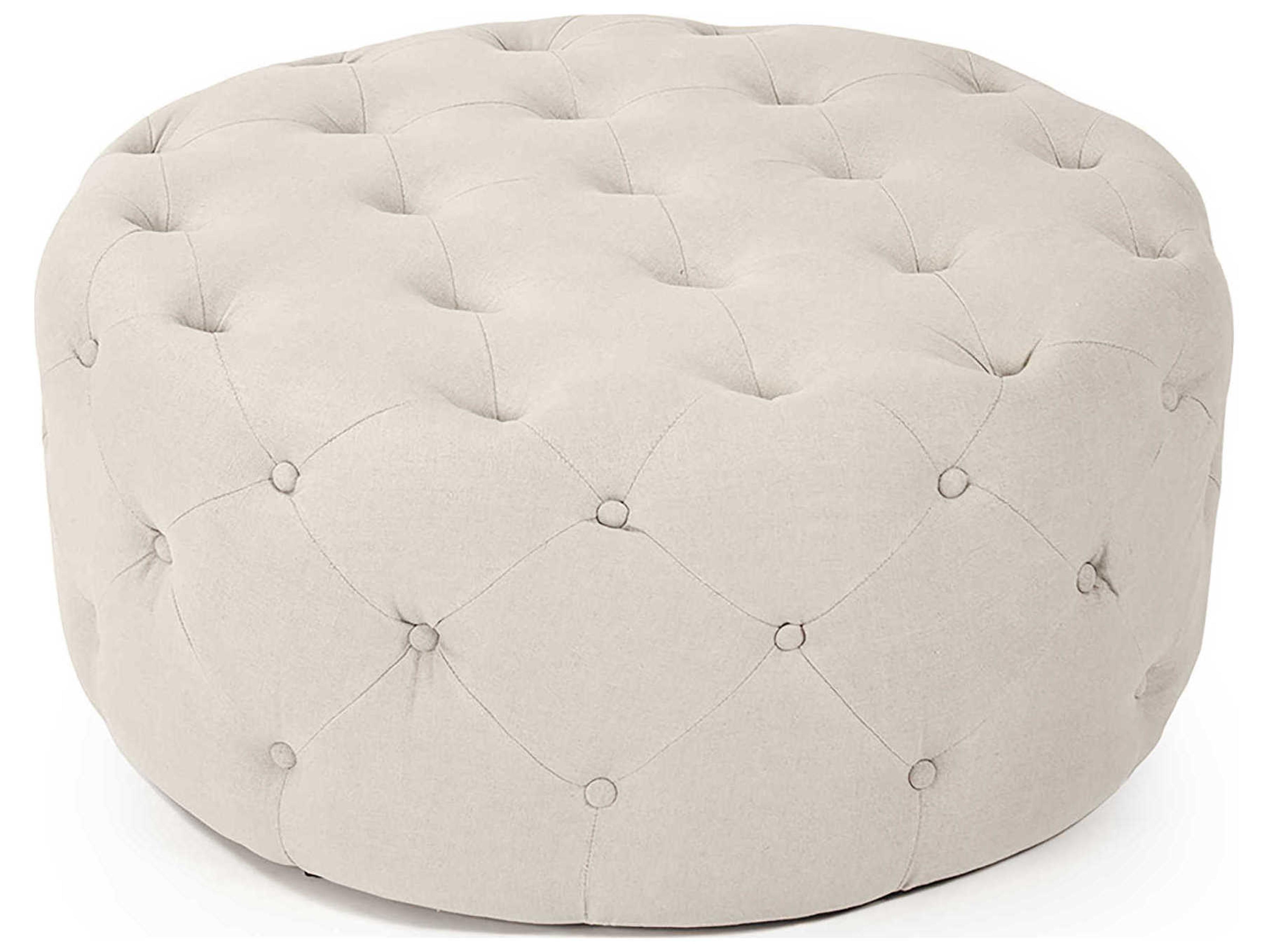Zentique Natural Linen Cream Upholstered Tufted Ottoman