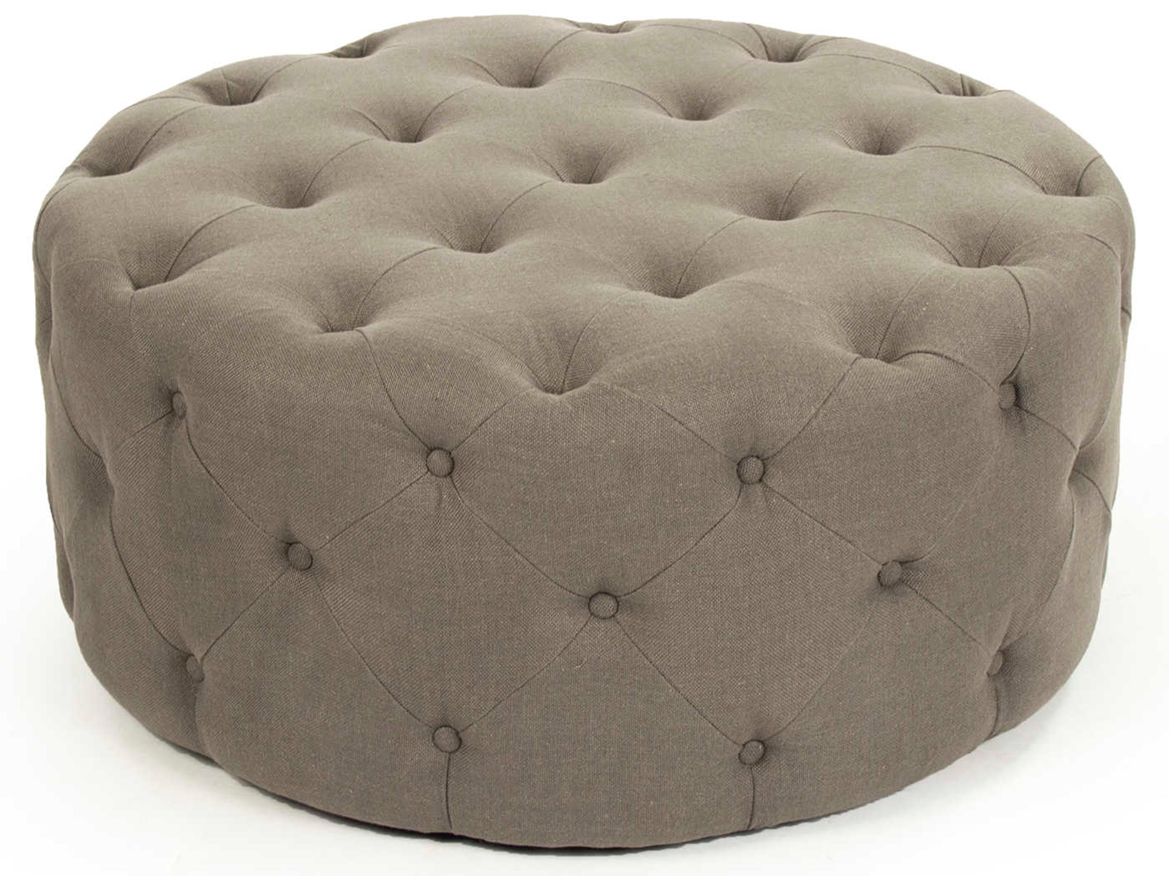 Zentique Grey Linen Upholstered Tufted Ottoman