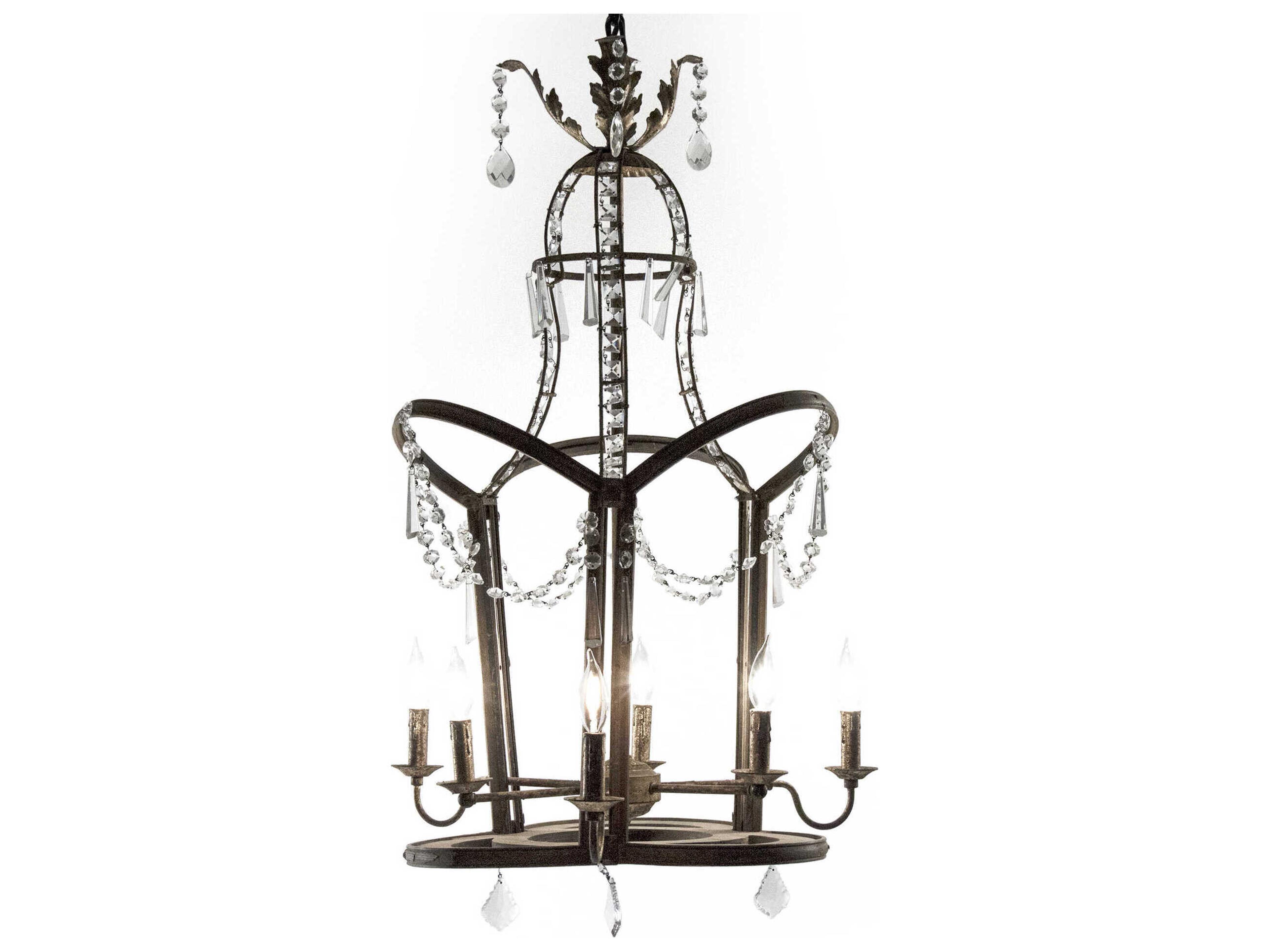 Zentique Garland 6-Light Weathered Elm Gold Crystal Drum Chandelier