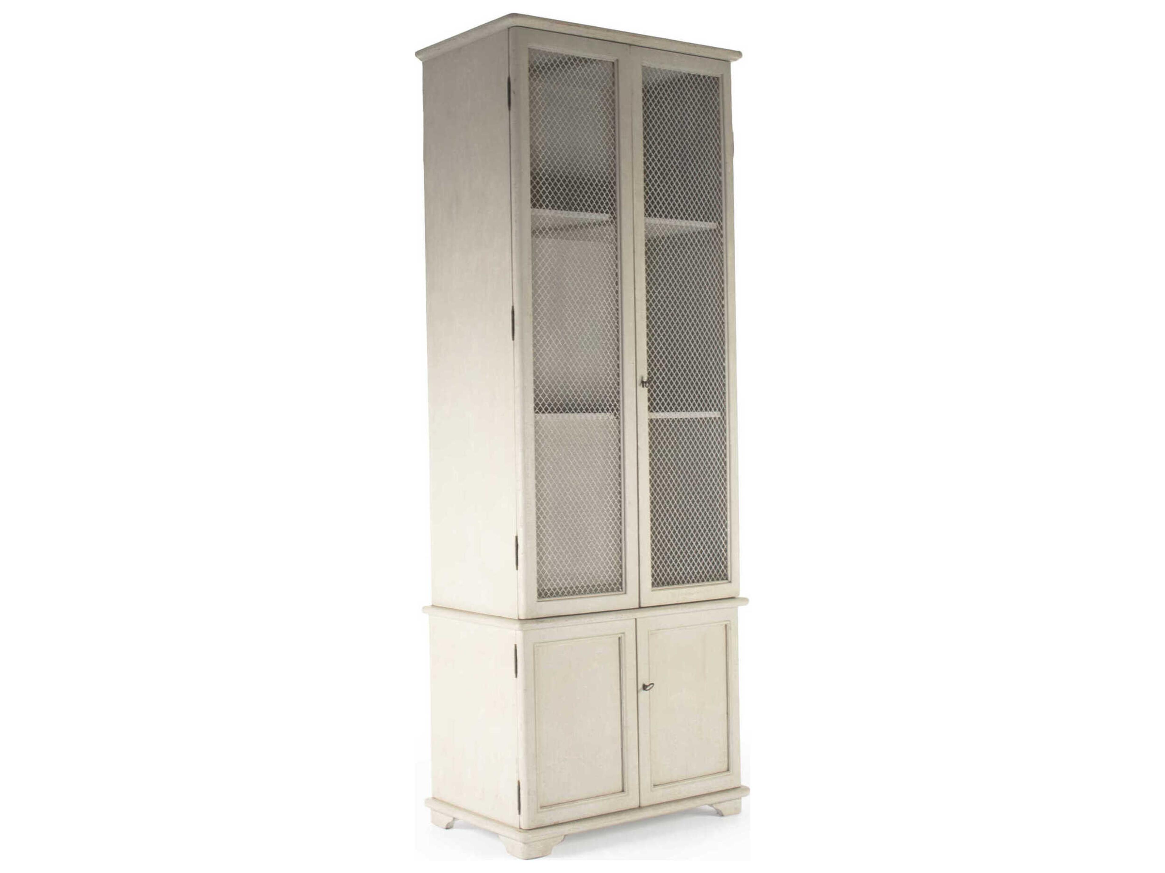 Zentique Chaline Pine Wood Distressed Taupe Display Cabinet