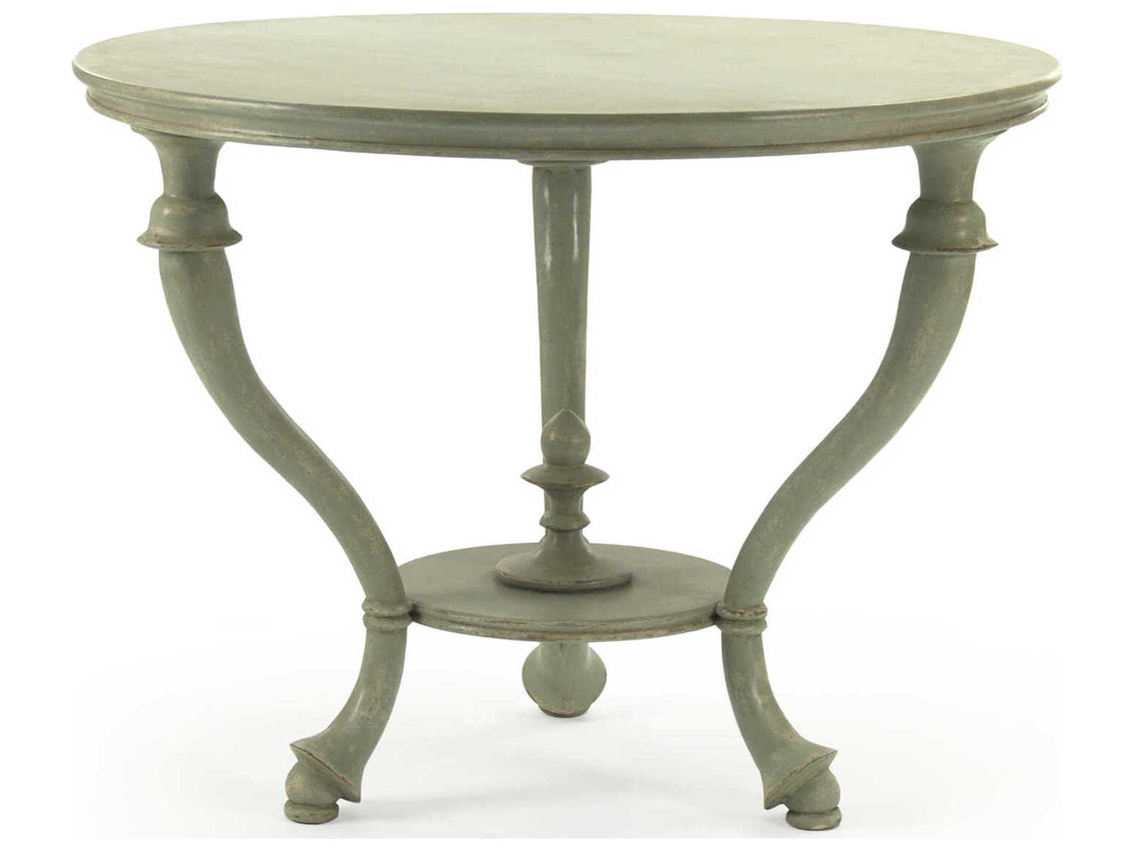 Zentique Quennel Round Wood Distressed Sage End Table