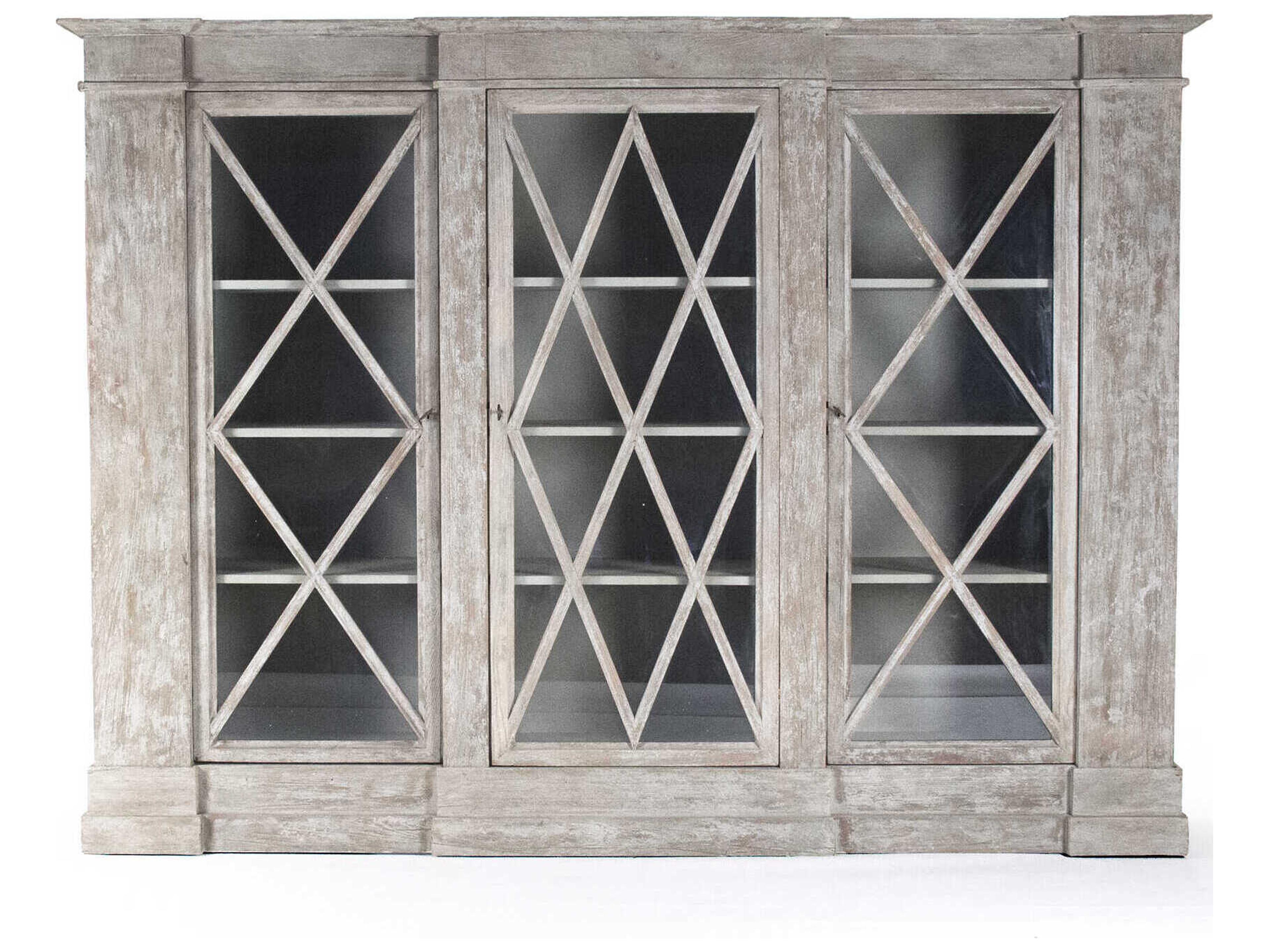 Zentique Tristao Pine Wood Distressed Grey Wash Display Cabinet