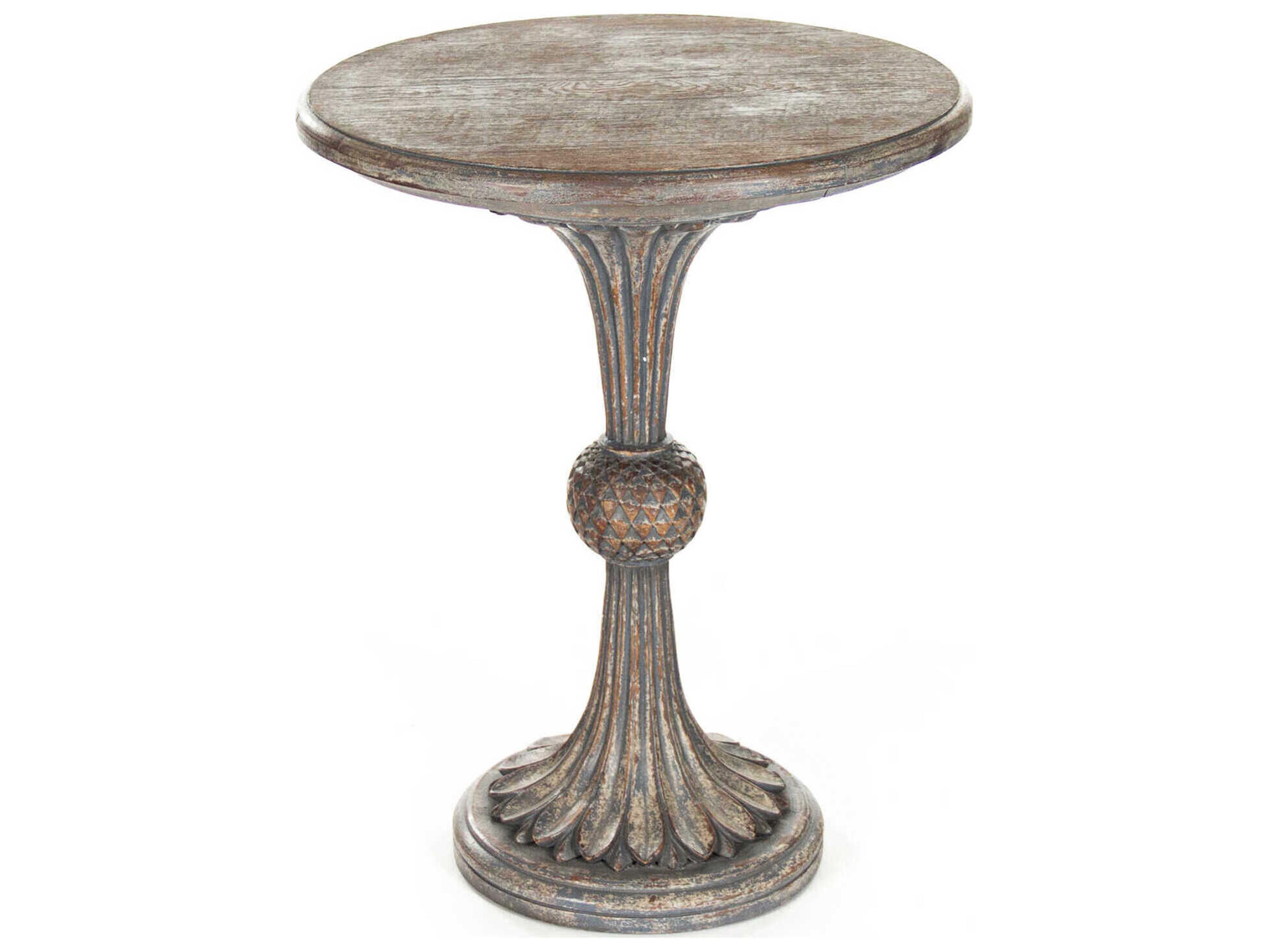 Zentique Fabiola Round Wood Distressed Grey Brown End Table