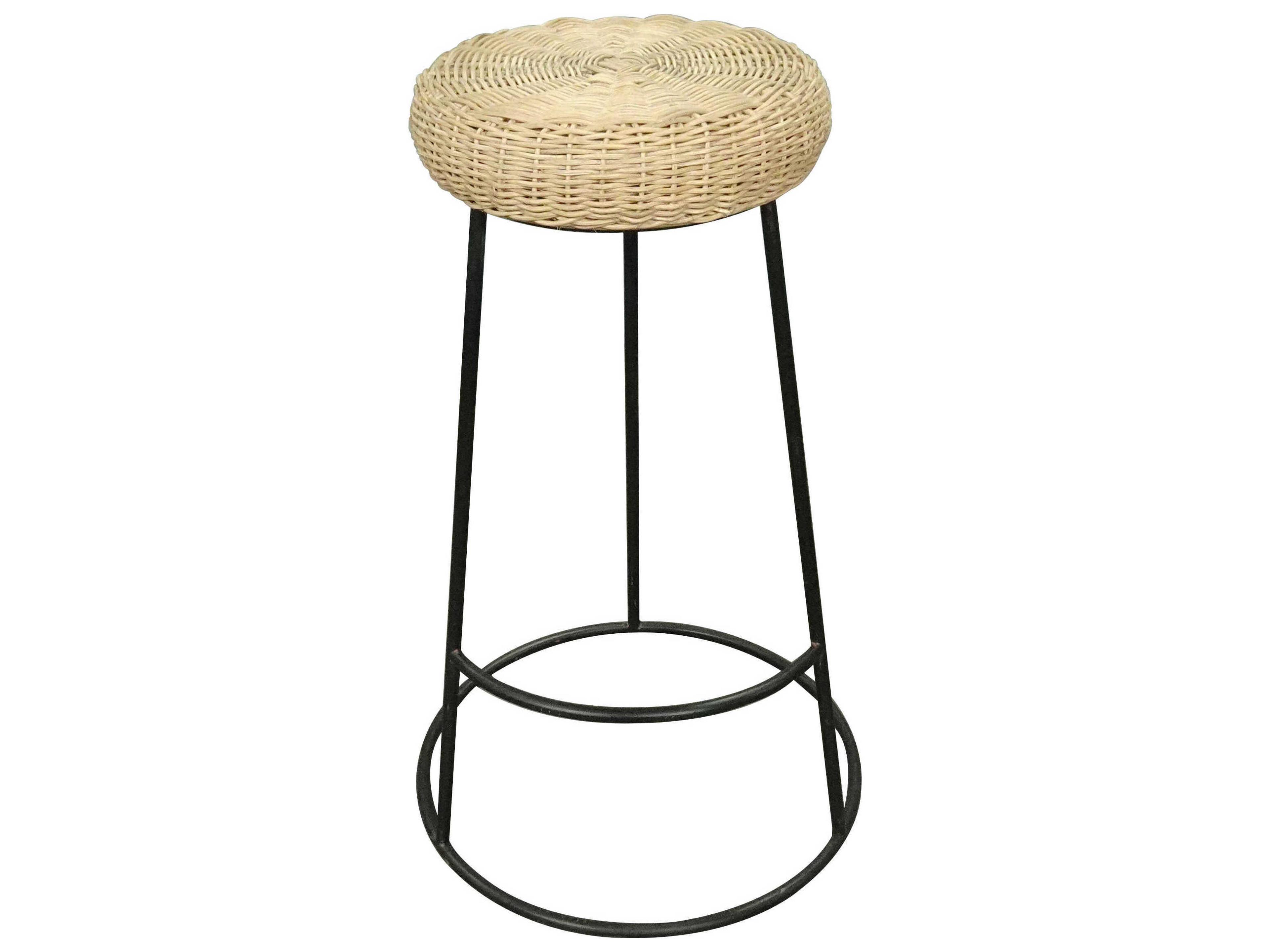 Zentique Netural Rattan Black Metal Bar Stool
