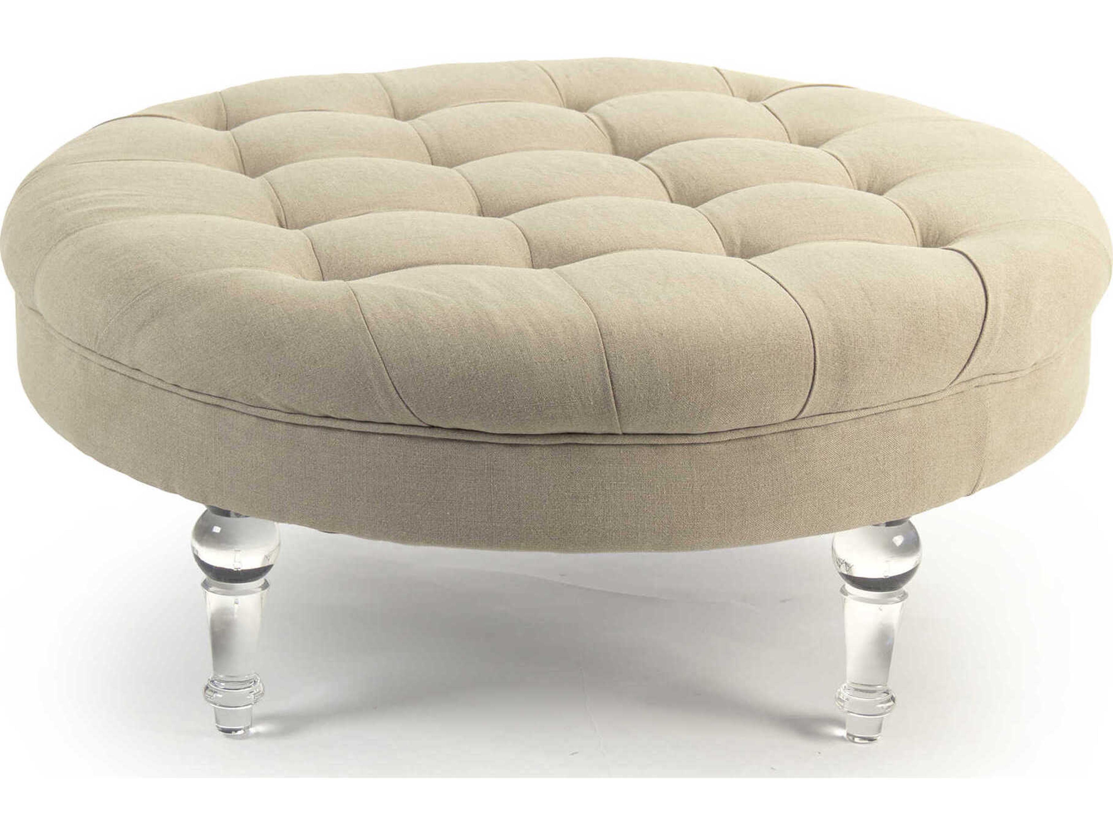 Zentique Adalene Tan Linen Cream Upholstered Ottoman