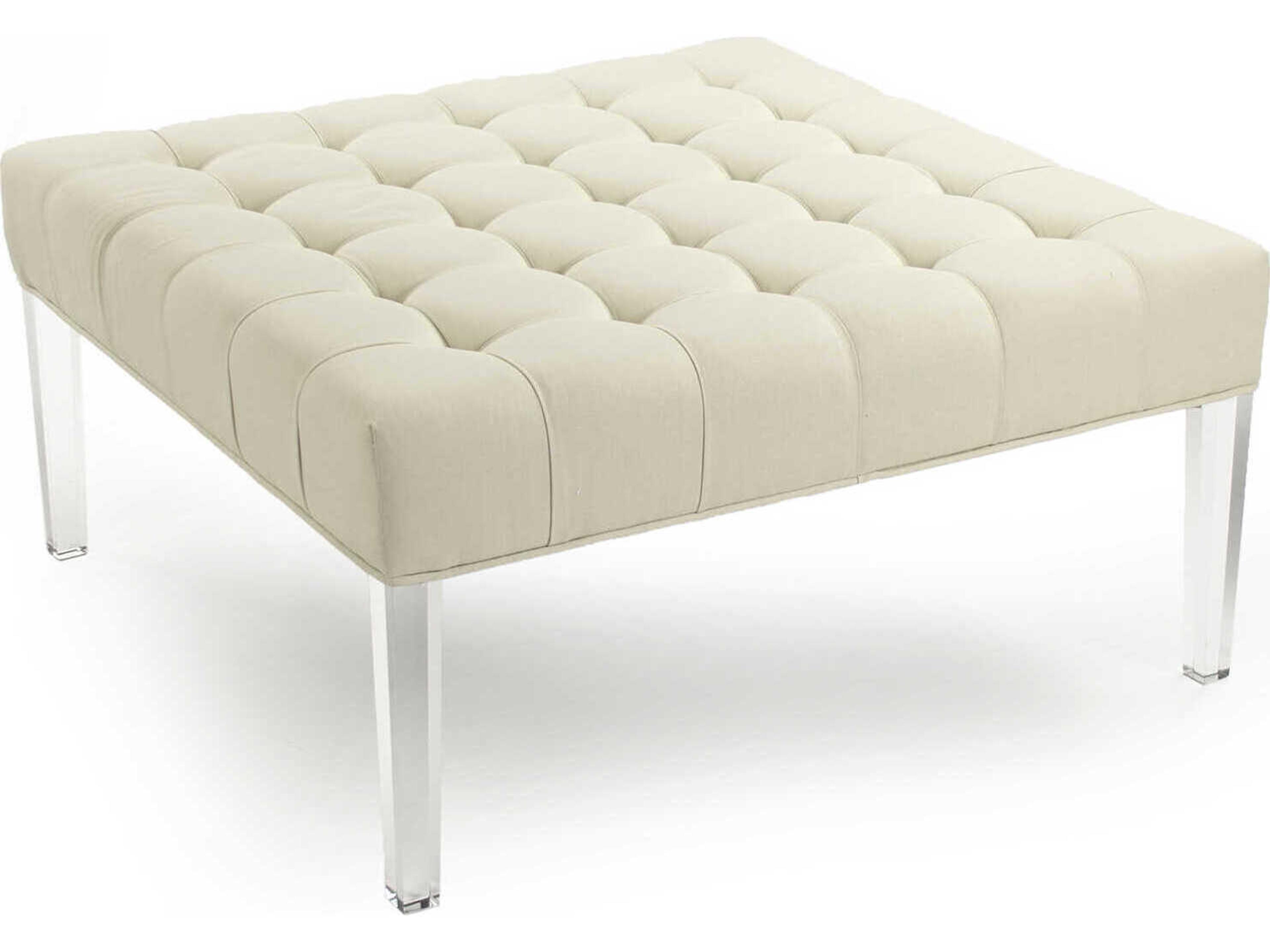 Zentique Raylen Cream Cotton Upholstered Ottoman
