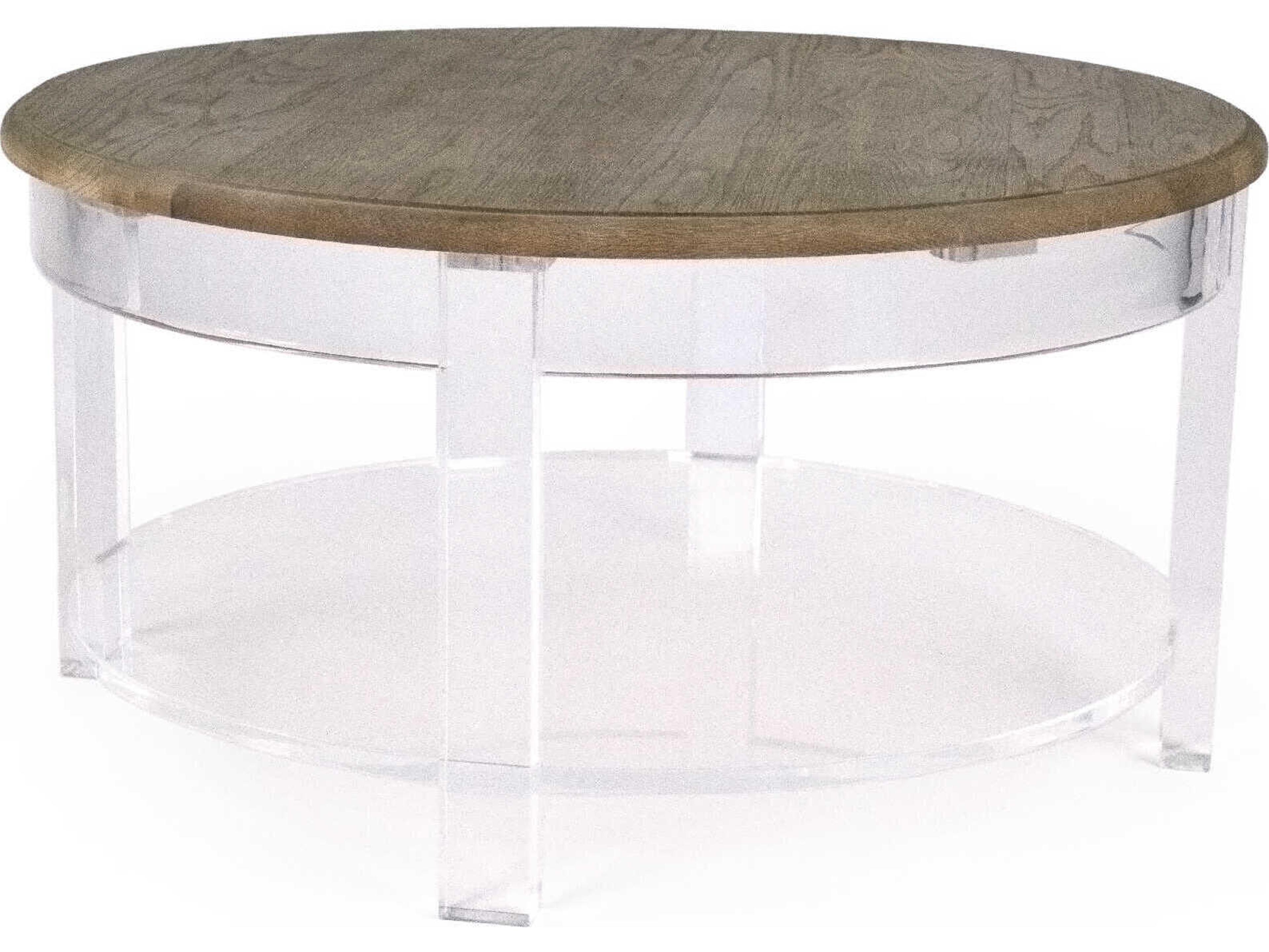 Zentique Beau Round Wood Weathered Oak Acrylic Coffee Table