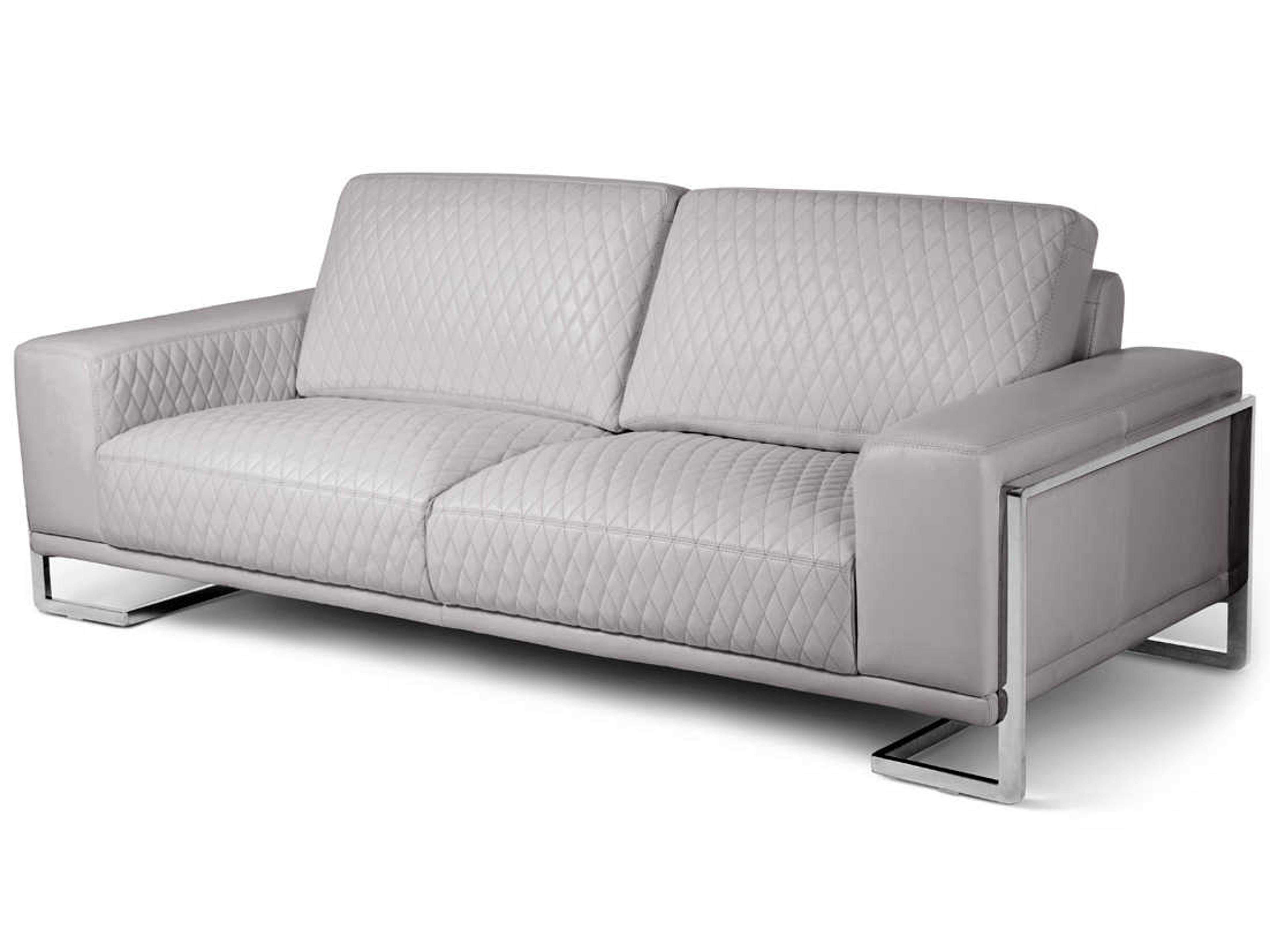 Michael Amini Mia Bella Light Gray Stainless Steel Silver Leather Sofa