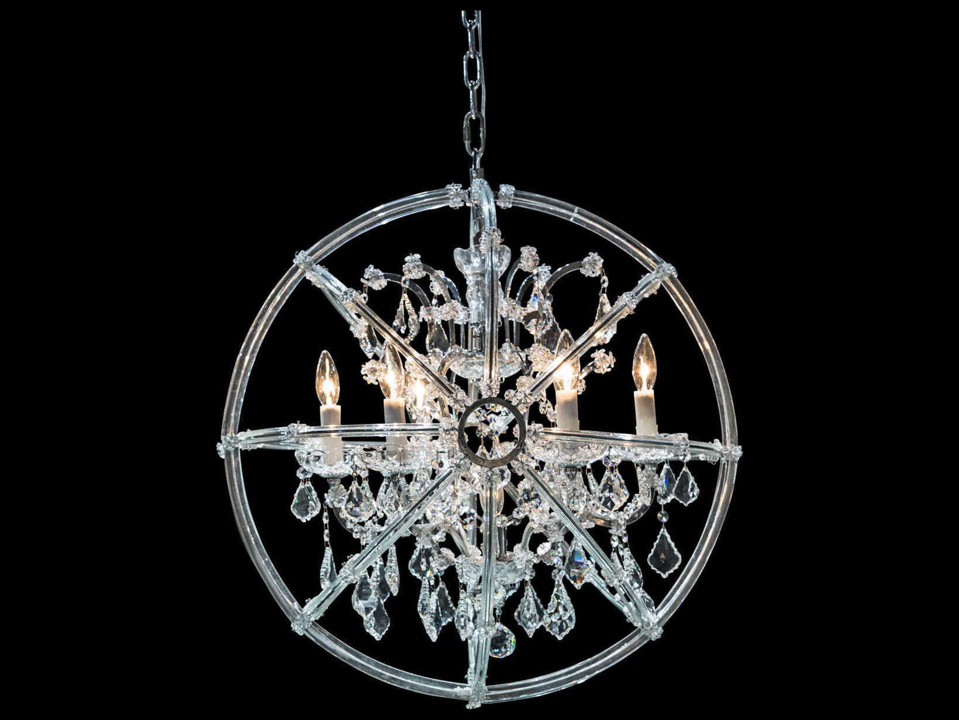 Michael Amini Pena 6-Light Chrome Clear Crystal Glass Candelabra Round Chandelier