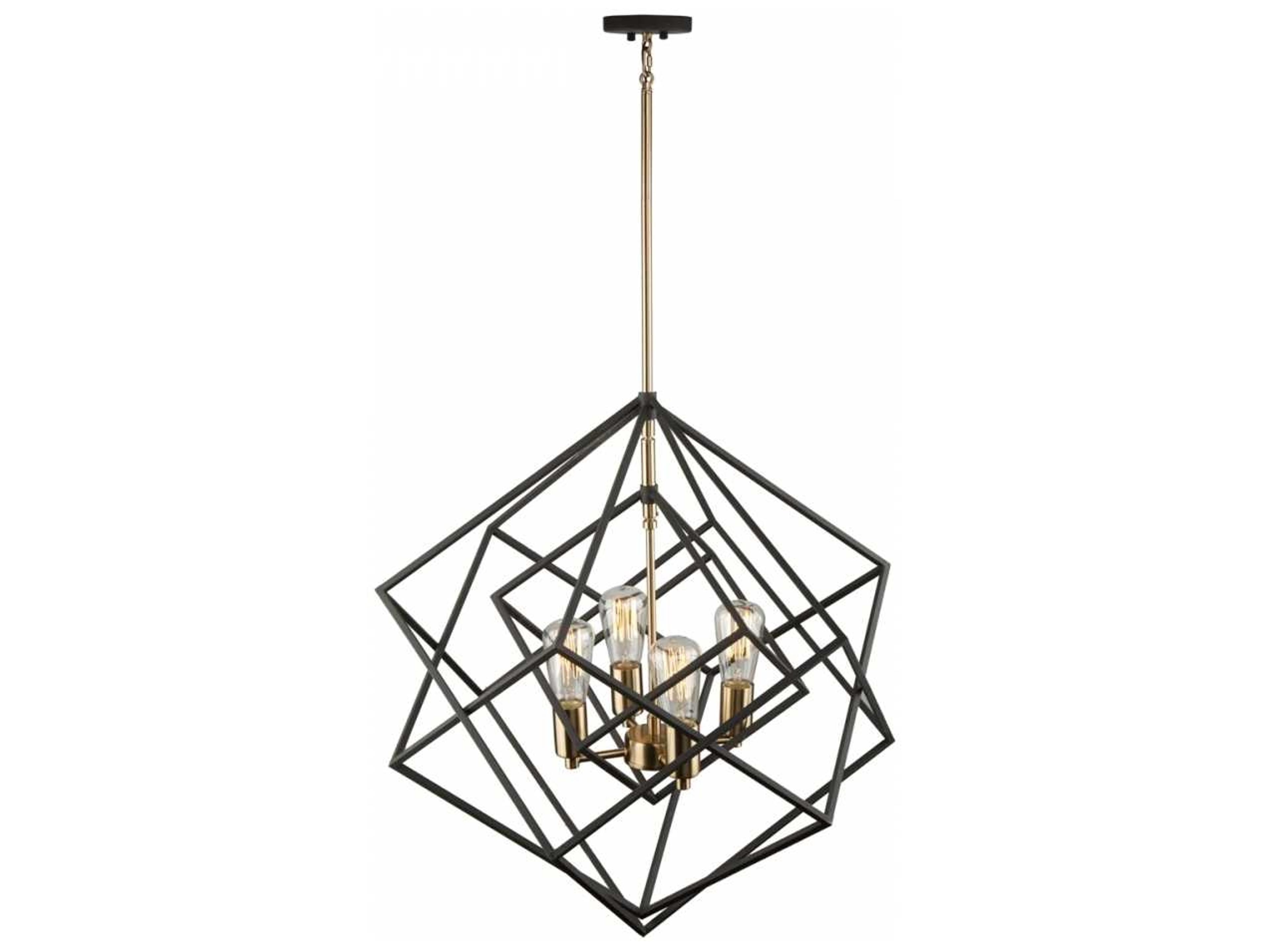 Artcraft Artistry 4-Light Matte Black Harvest Brass LED Geometric Chandelier
