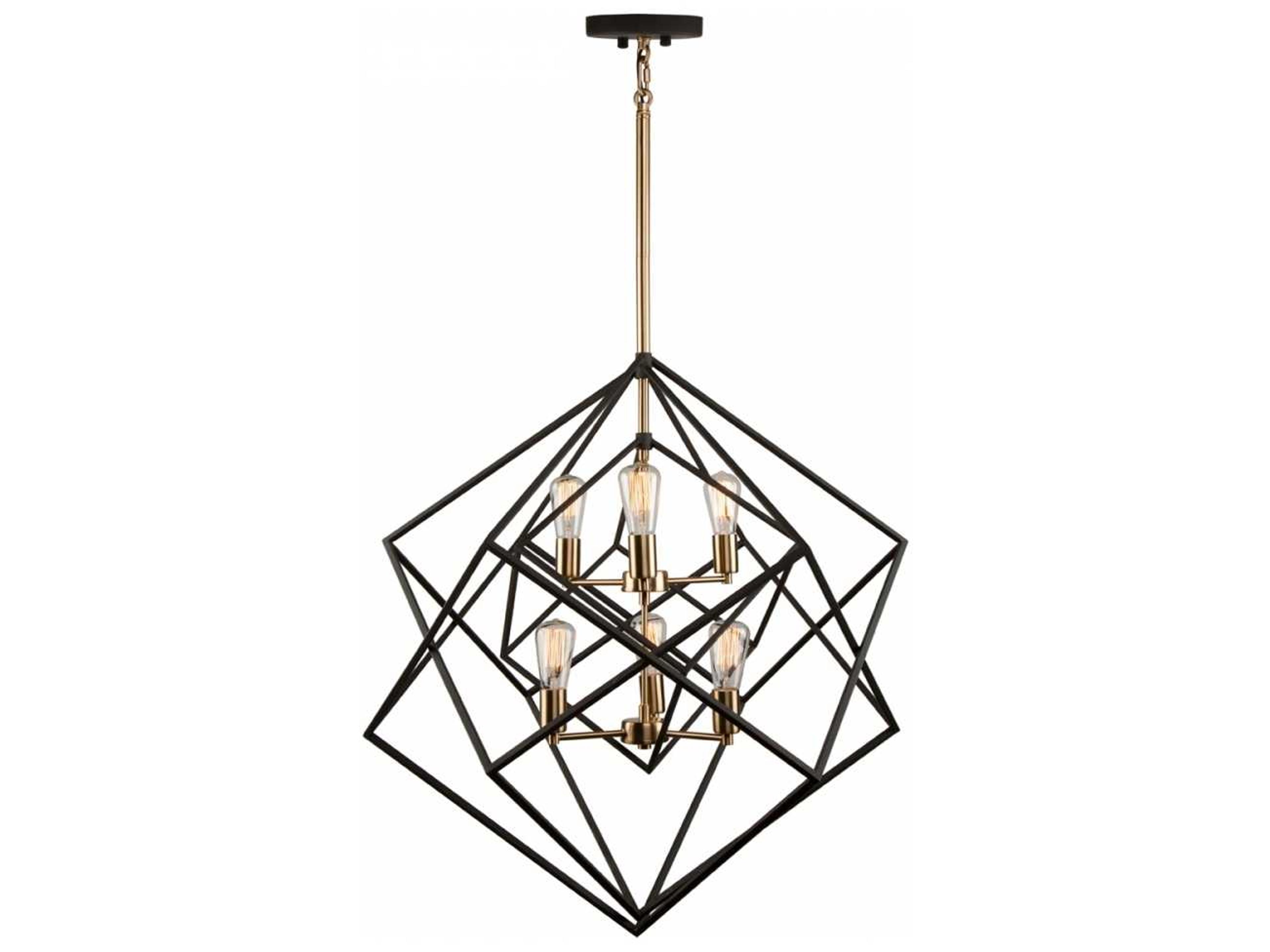 Artcraft Artistry 6-Light Matte Black Harvest Brass LED Geometric Tiered Chandelier