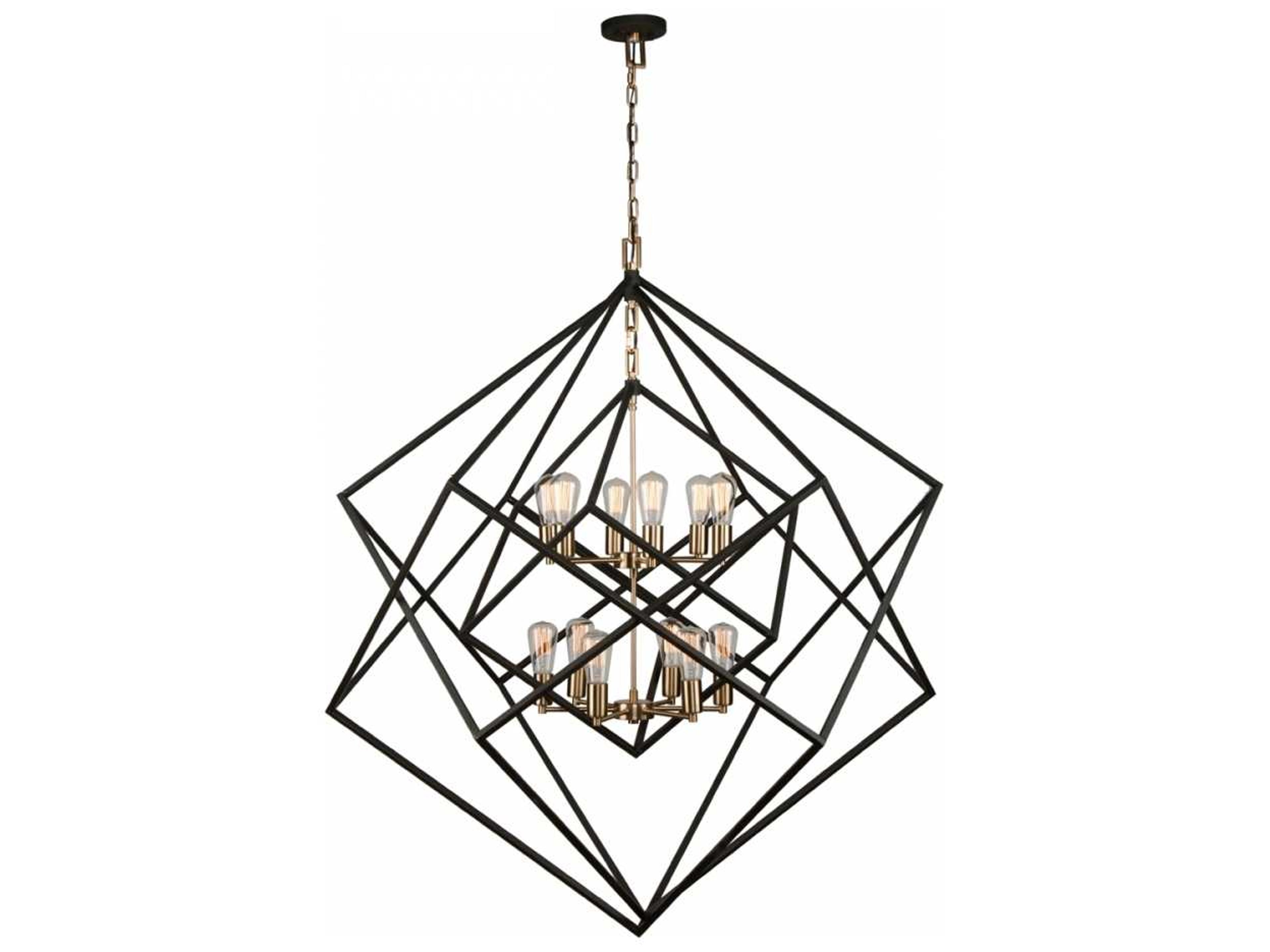 Artistry 12-Light Matte Black Harvest Brass LED Geometric Tiered Chandelier
