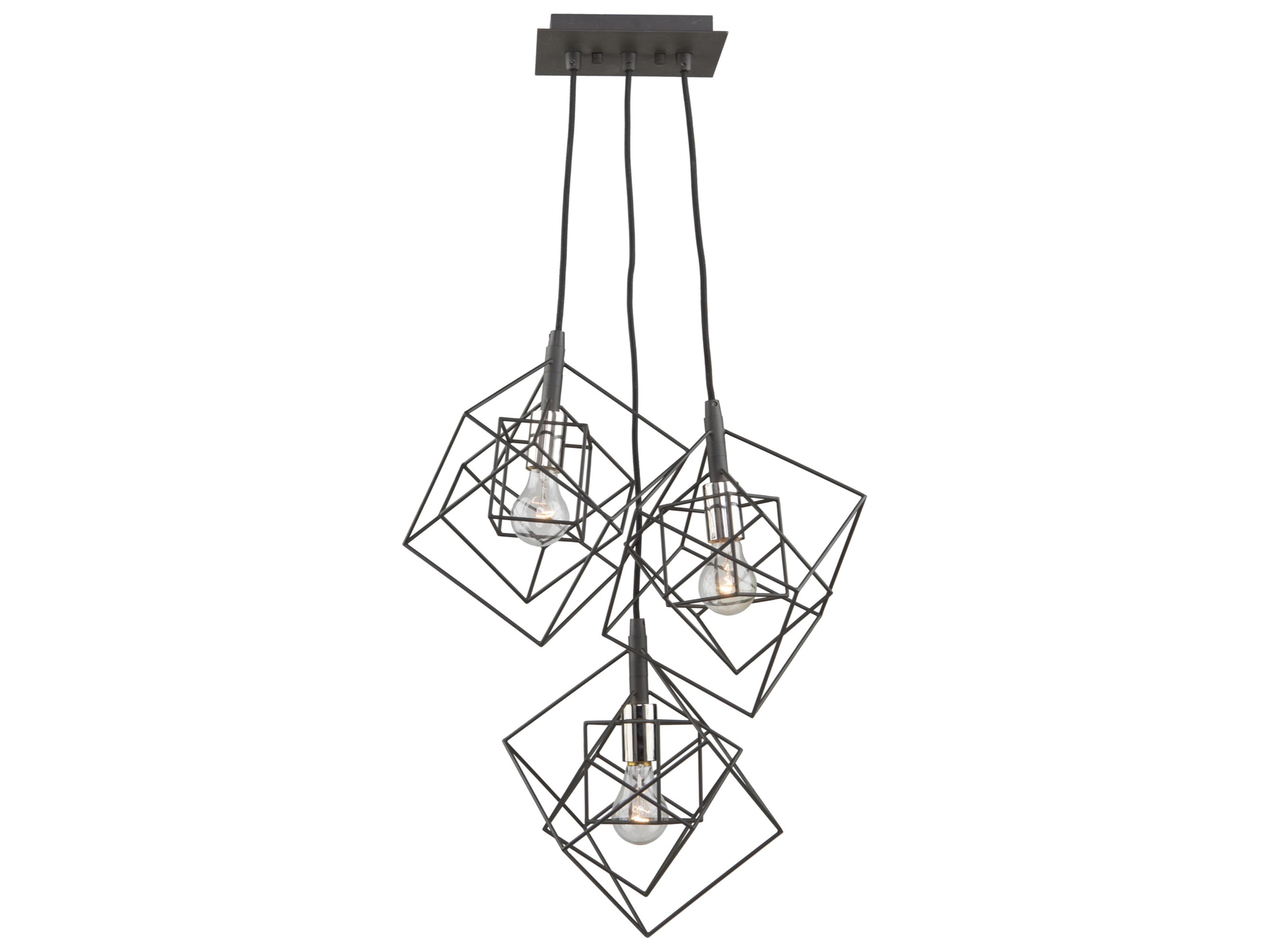 Artcraft Artistry 3-Light Matte Black Polished Nickel Brass LED Geometric Pendant