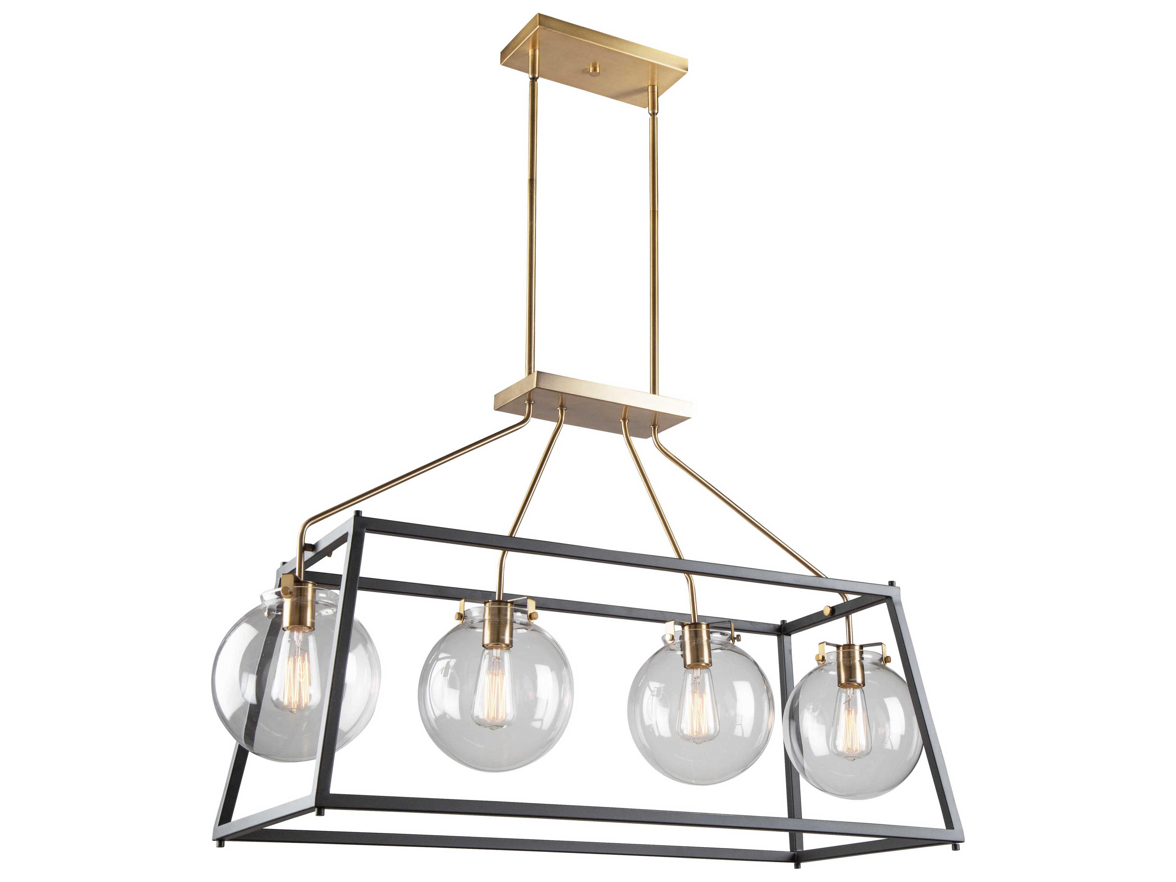 Artcraft Bridgetown 4-Light Black Harvest Brass LED Globe Geometric Island Pendant