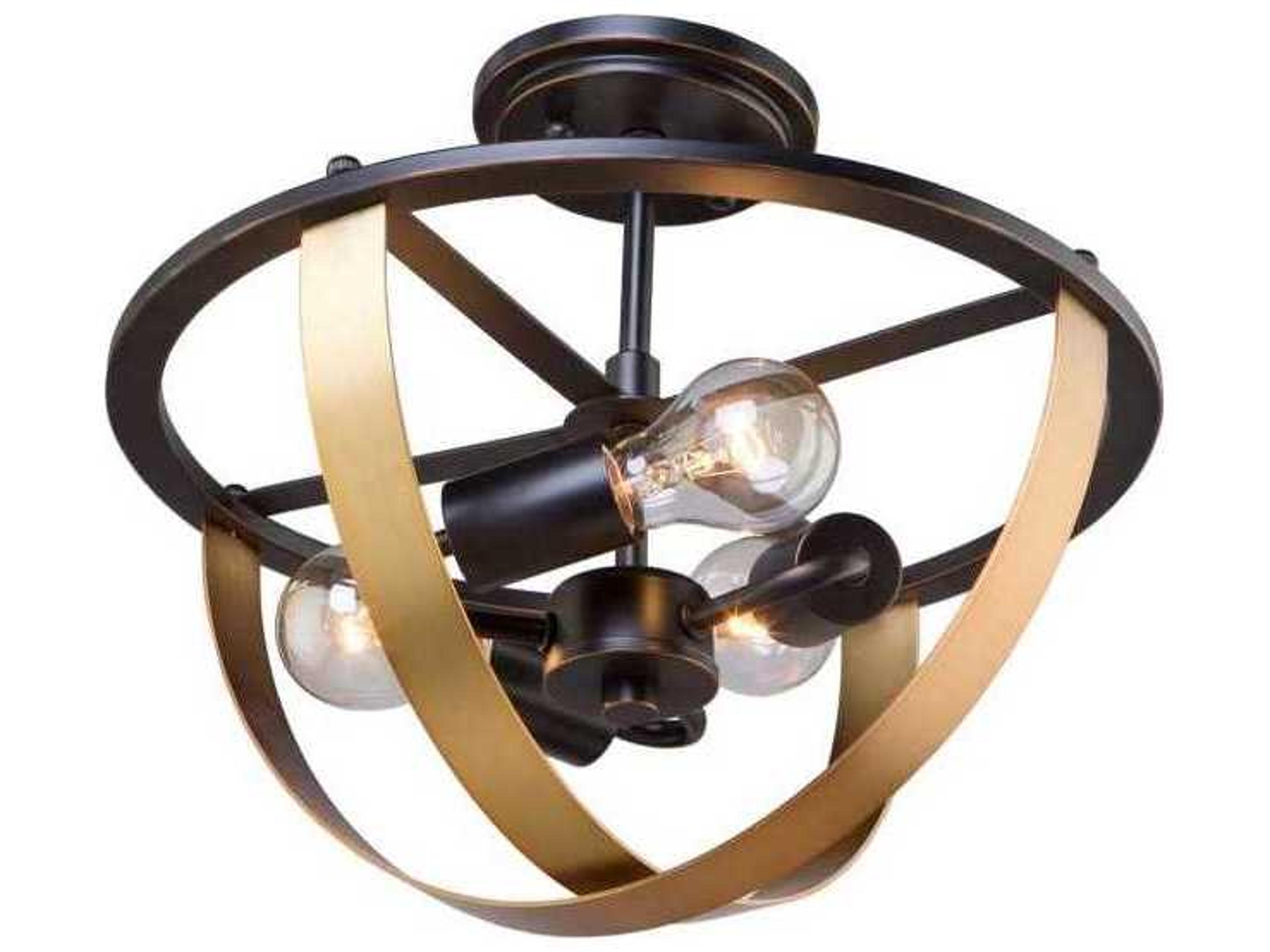 Artcraft Capri 3-Light Dark Bronze Satin Brass LED Geometric Semi Flush Mount
