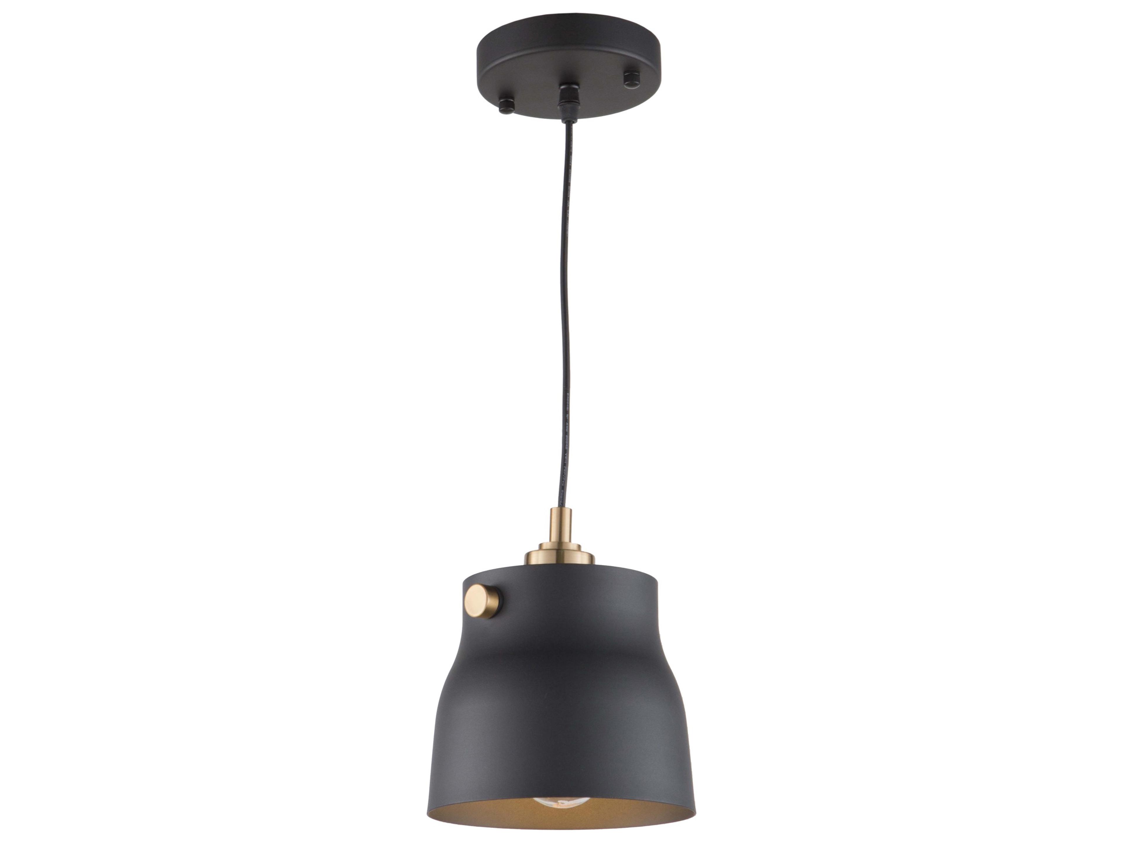 Artcraft Euro Industrial 1-Light Matte Black Harvest Brass LED Geometric Round Mini Pendant
