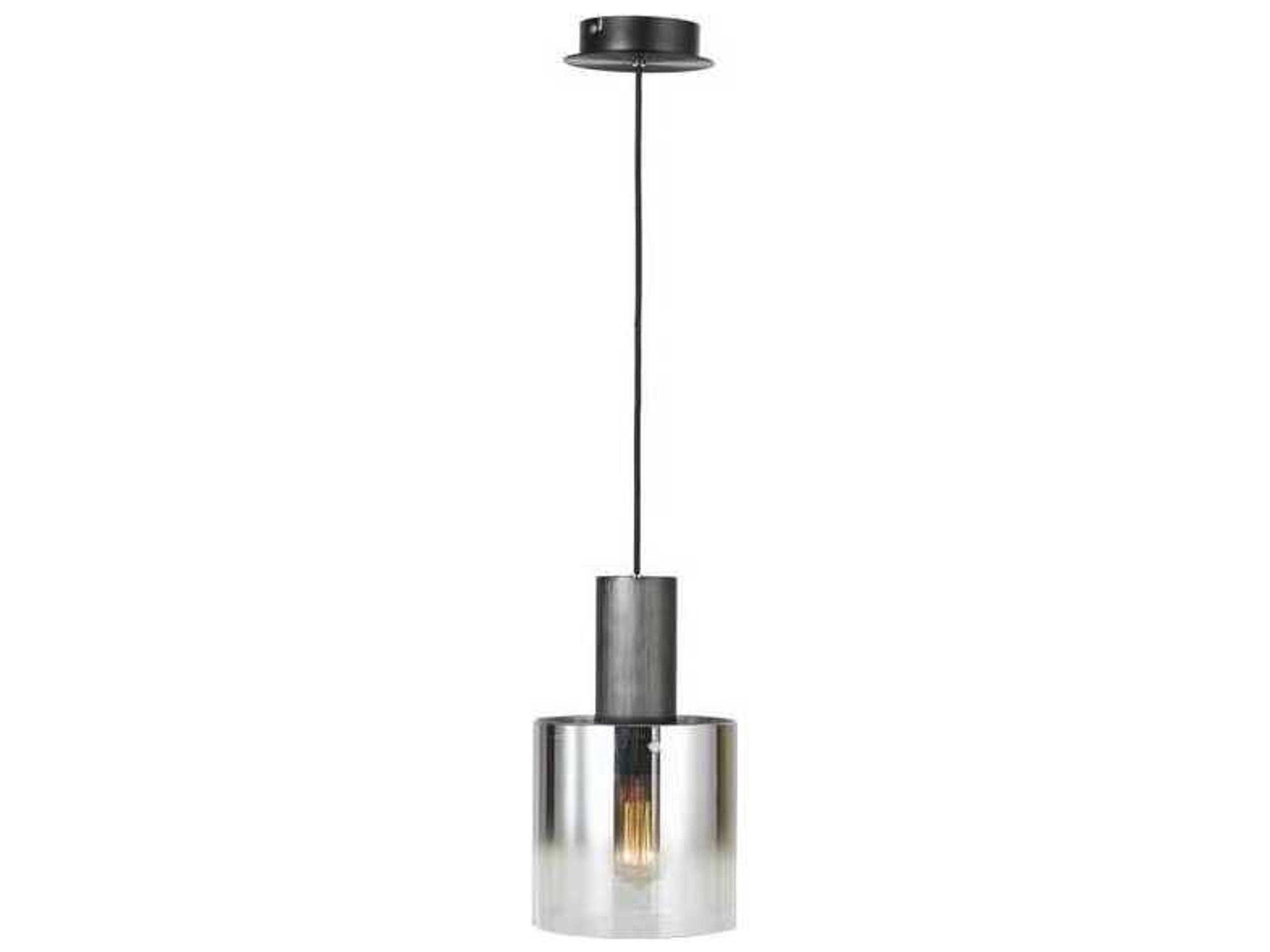 Artcraft Henley 1-Light Satin Black Smoke Glass Gray LED Cylinder Geometric Mini Pendant