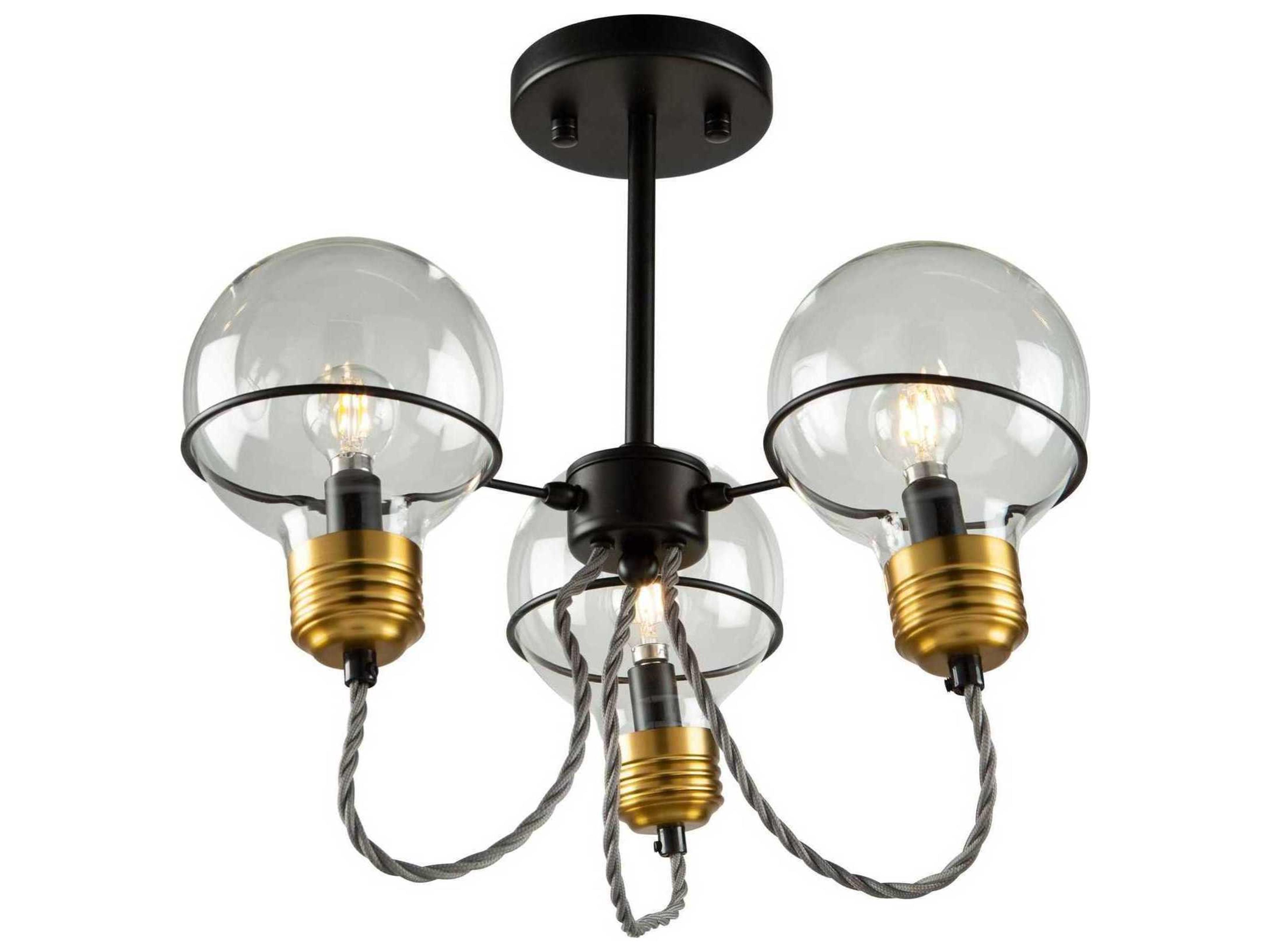 Artcraft Martina 3-Light Black And Brushed Brass Glass LED Globe Semi Flush Mount