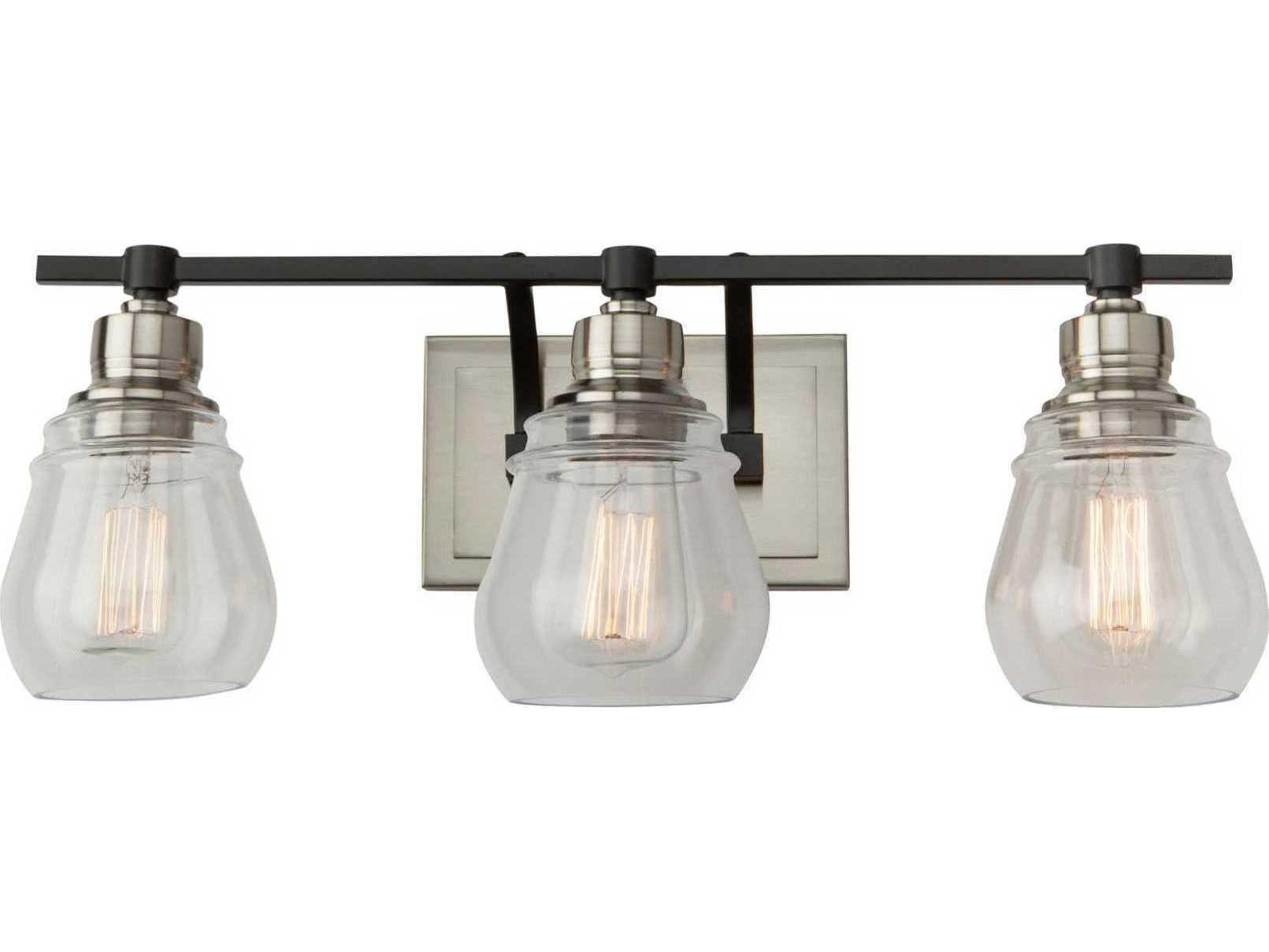 Artcraft Nelson 3-Light Black And Brushed Nickel Glass LED Vanity Light