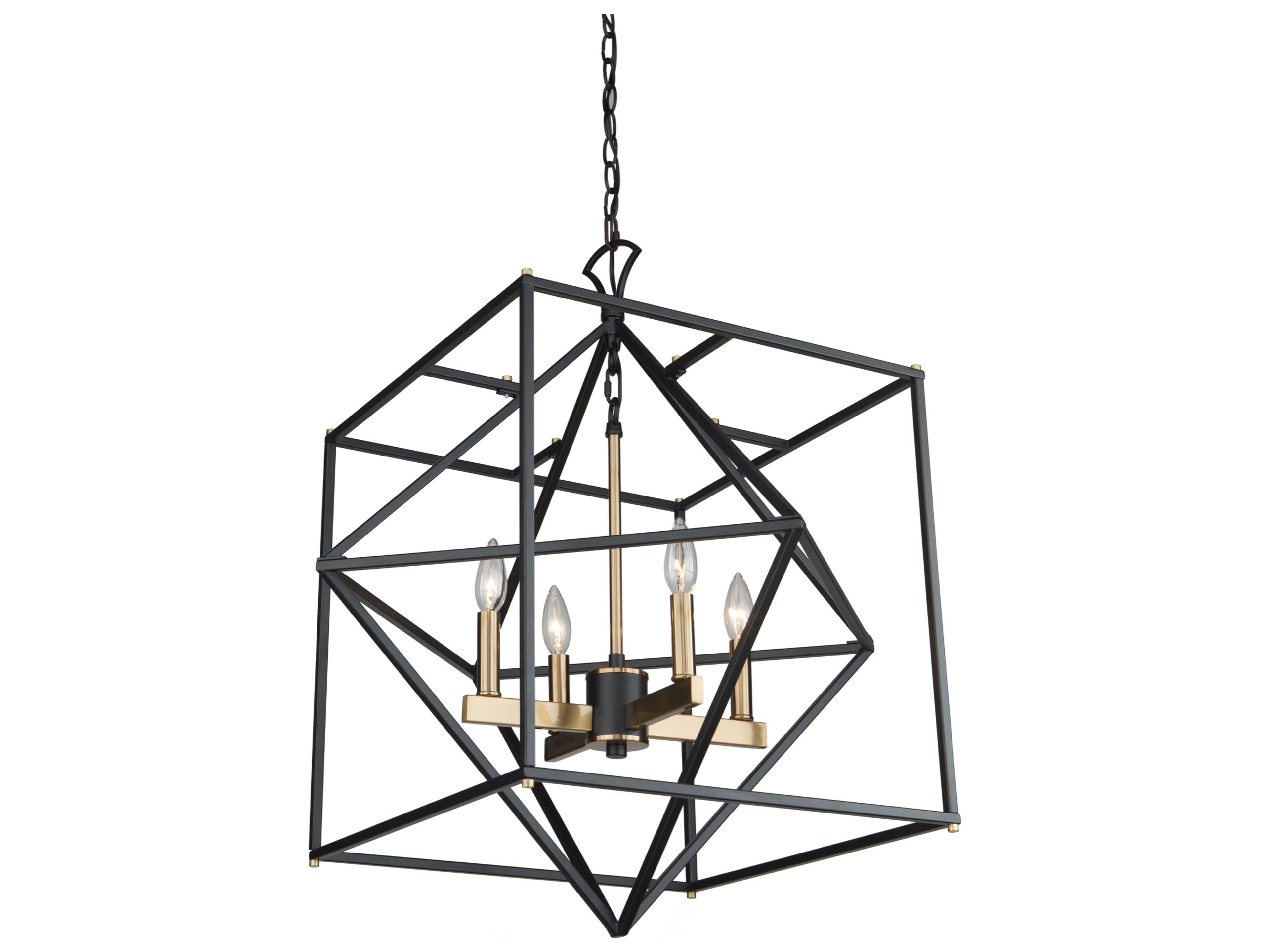 Artcraft Roxton 4-Light Matte Black Harvest Brass LED Geometric Chandelier
