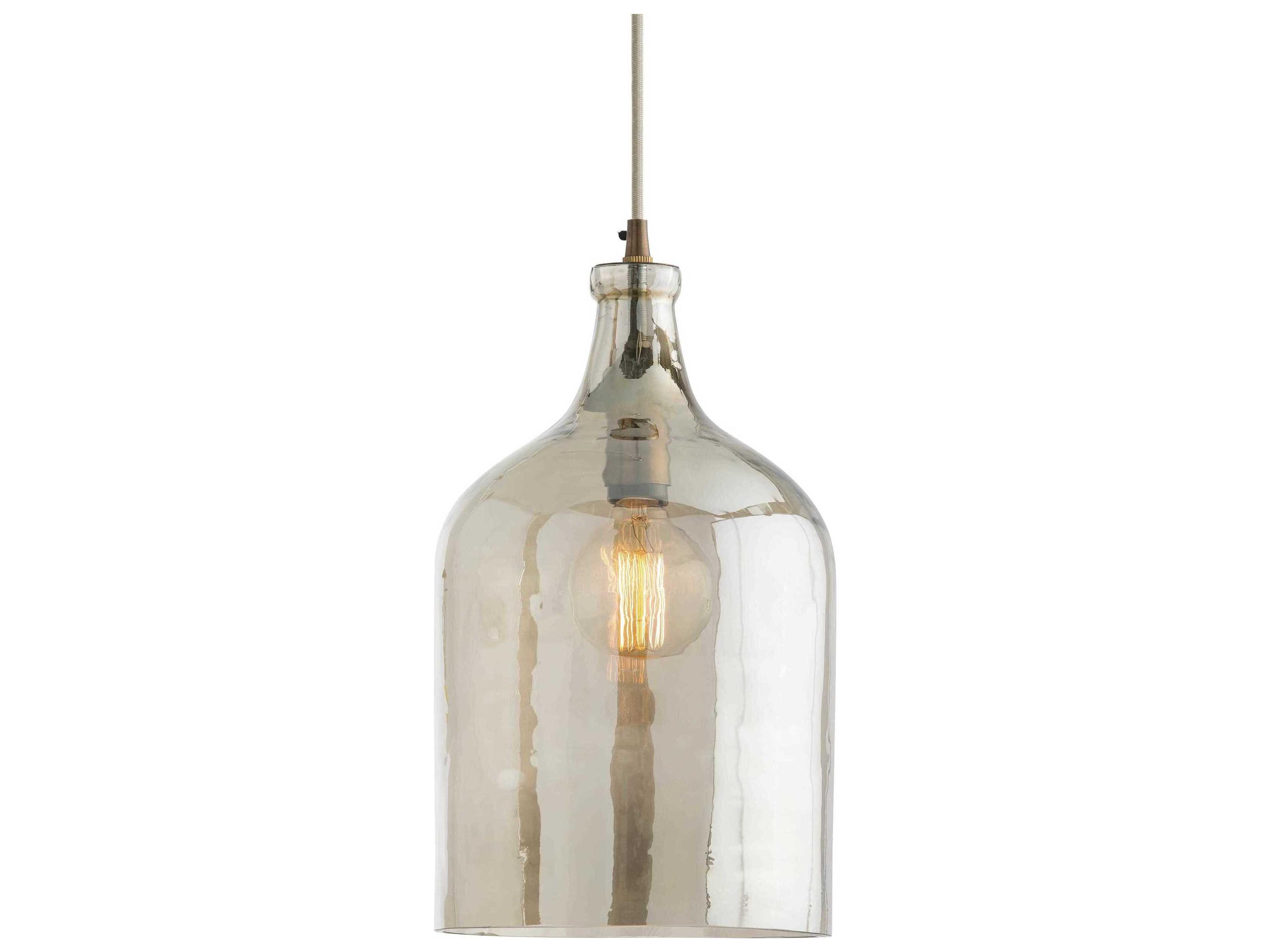 Arteriors Home Noreen 1-Light Vintage Brass With Smoke Luster Glass Bell Linear Pendant