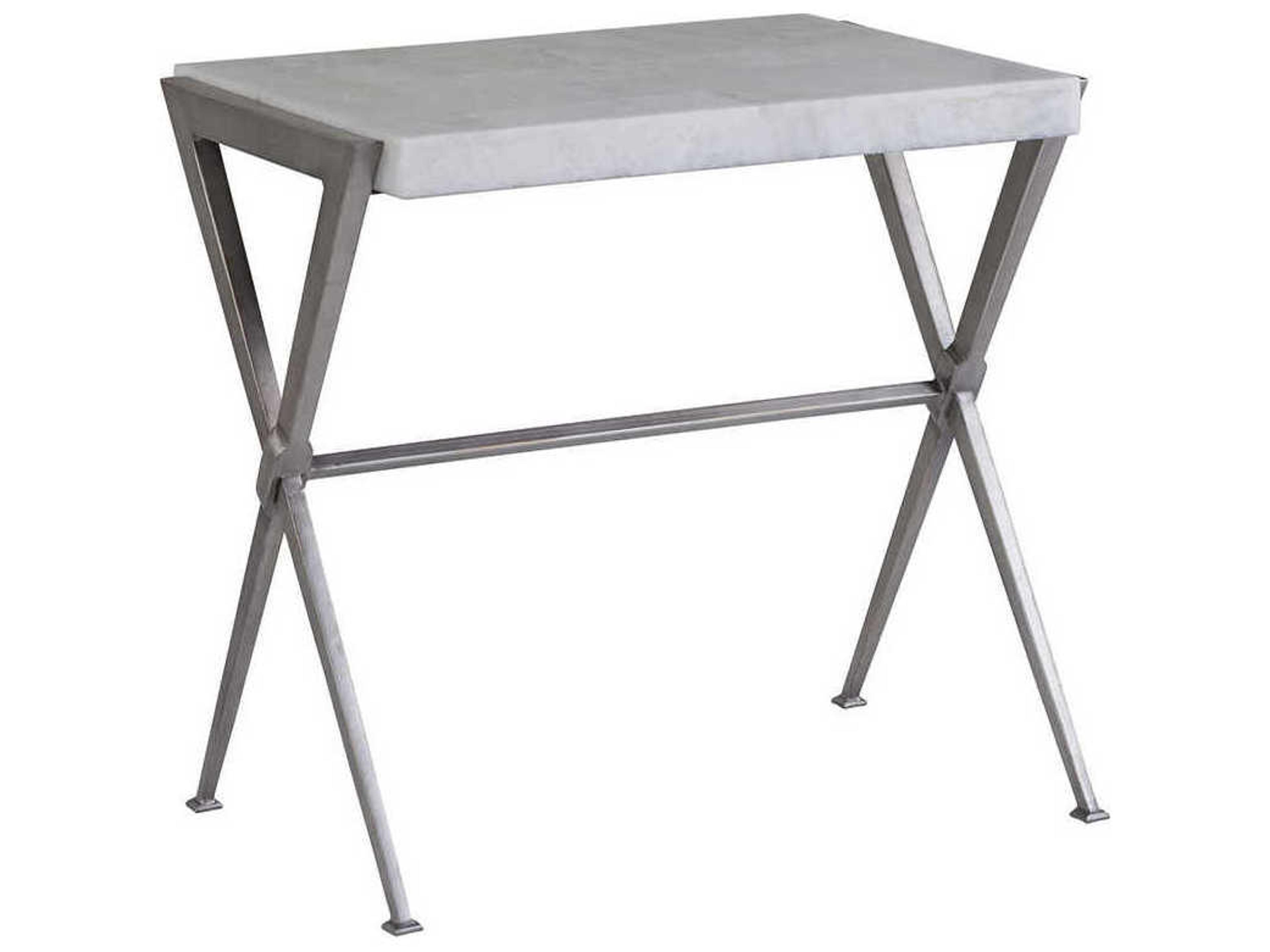 Artistica Greta Rectangular Stone Light Gray Onyx With Dark Iron End Table