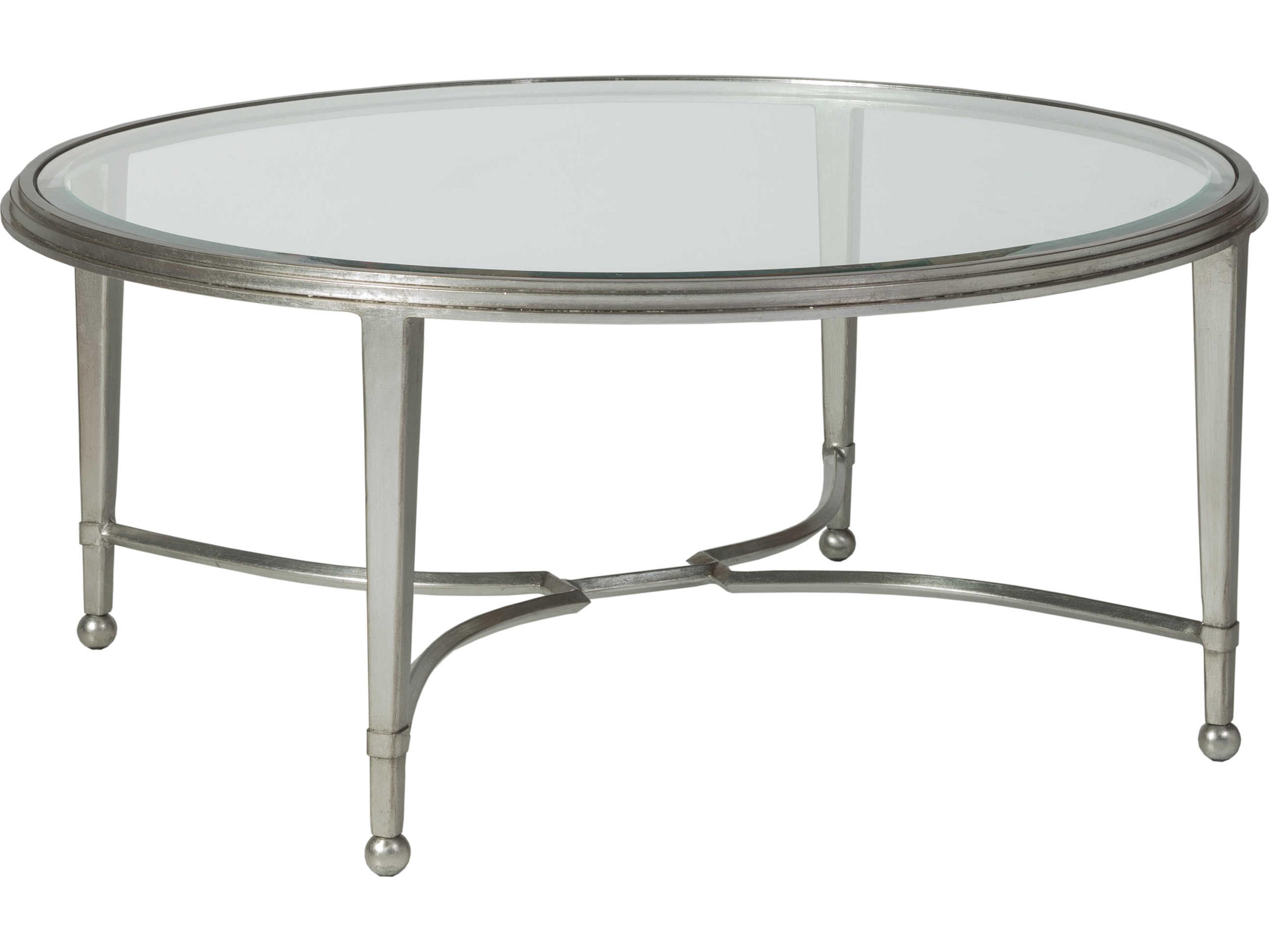 Artistica Metal Designs Sangiovese Round Glass Antique Silver Leaf Cocktail Table