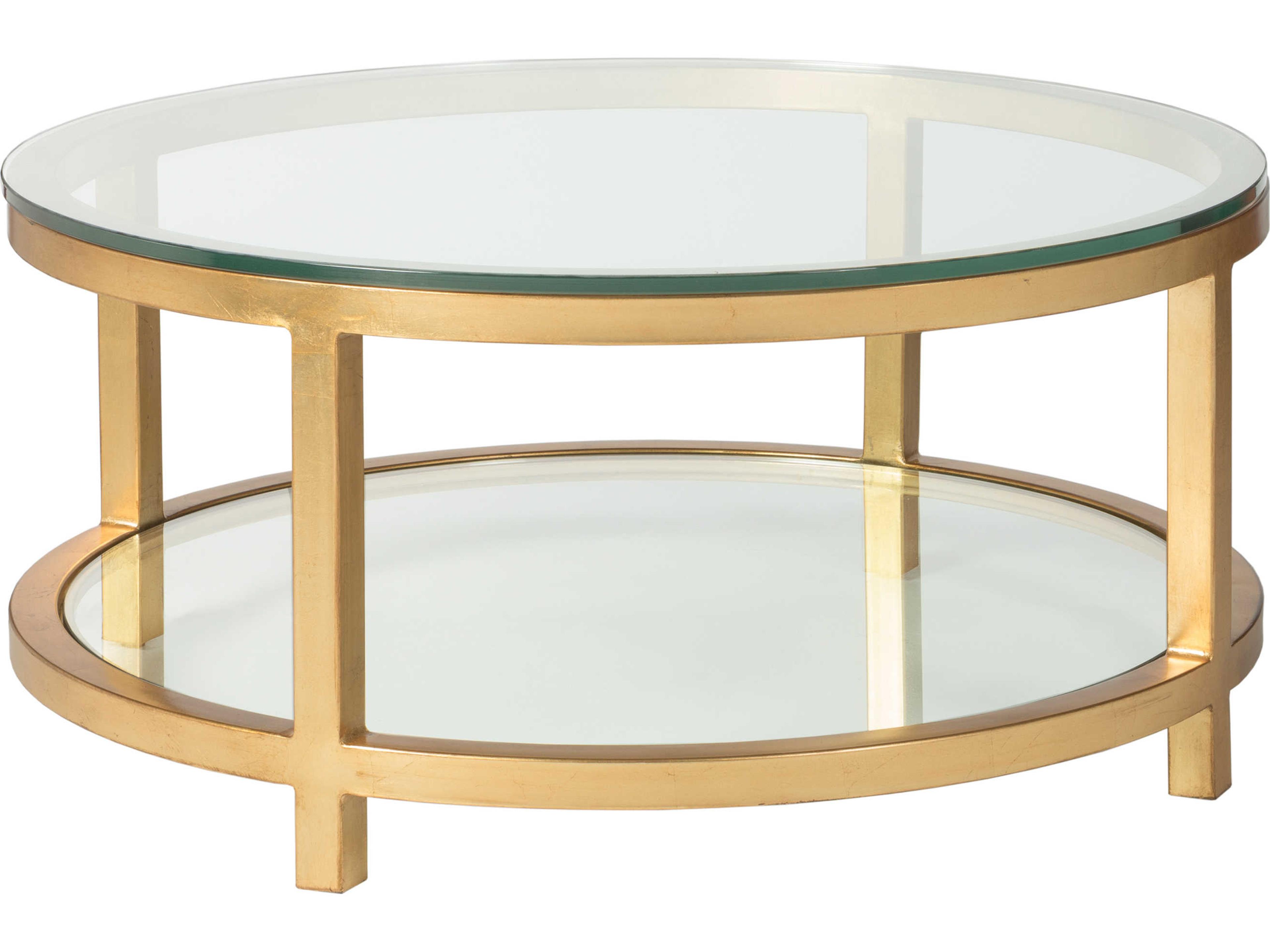 Artistica Metal Designs Per Se Round Glass Antique Gold Leaf Cocktail Table
