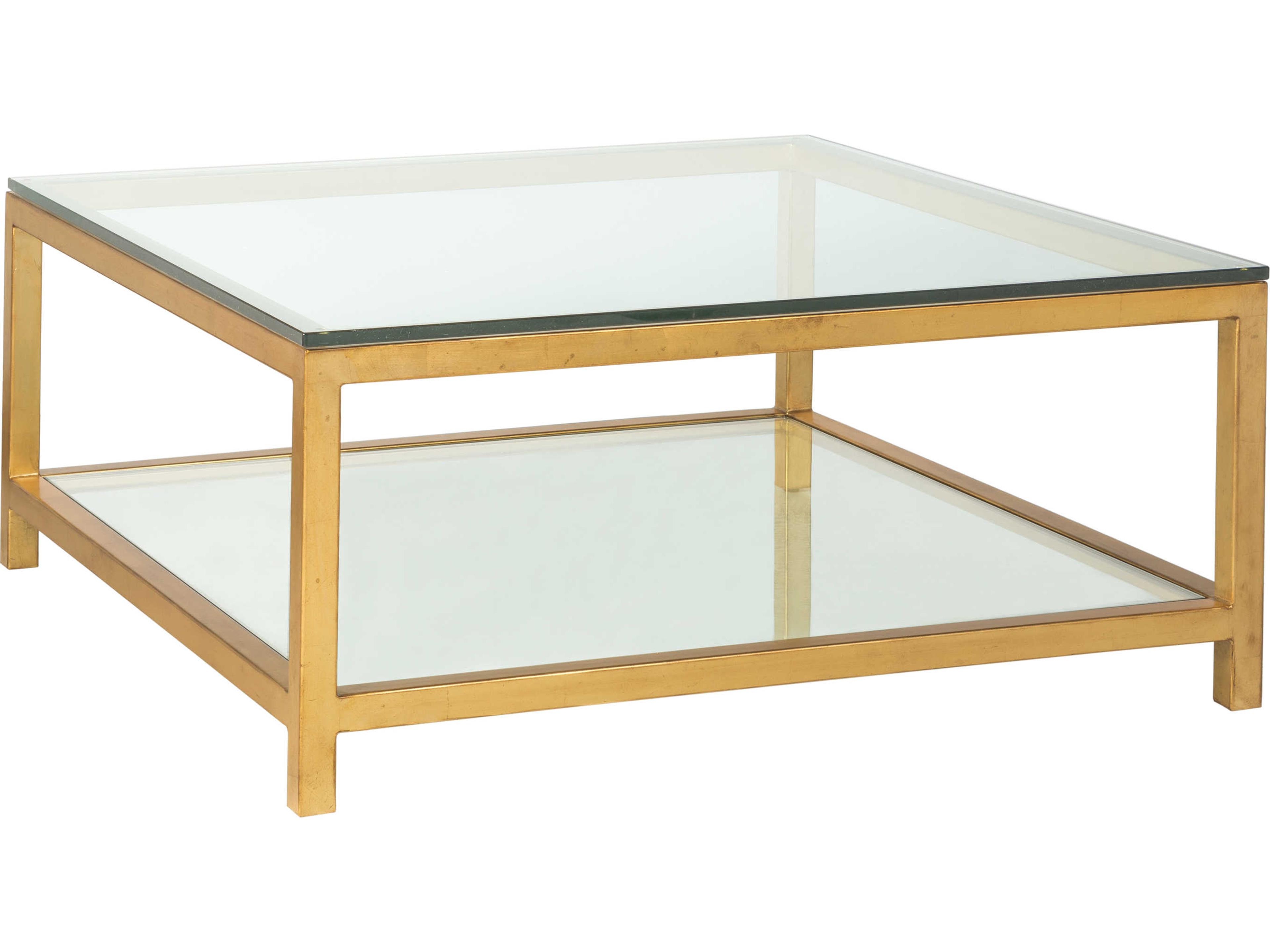 Artistica Metal Designs Per Se Square Glass Antique Gold Leaf Cocktail Table